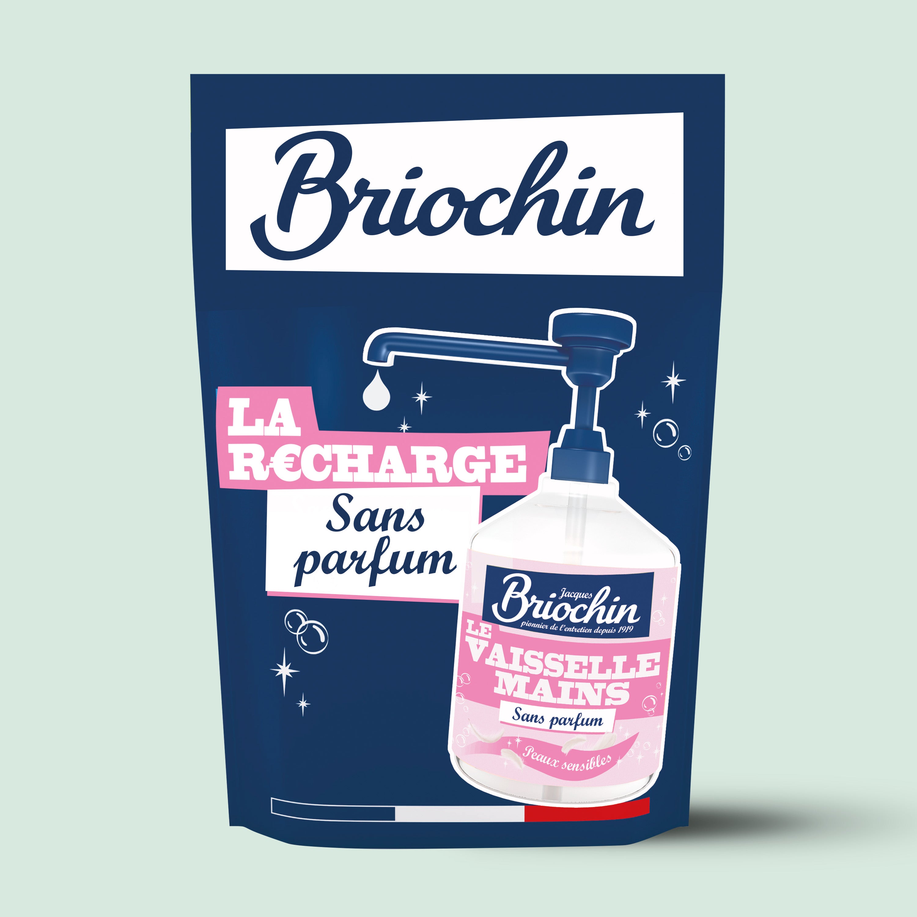 JACQUES BRIOCHIN - Recharge Liquide Vaisselle Mains spécial peaux sensibles Sans parfum 450ml Sans parfum