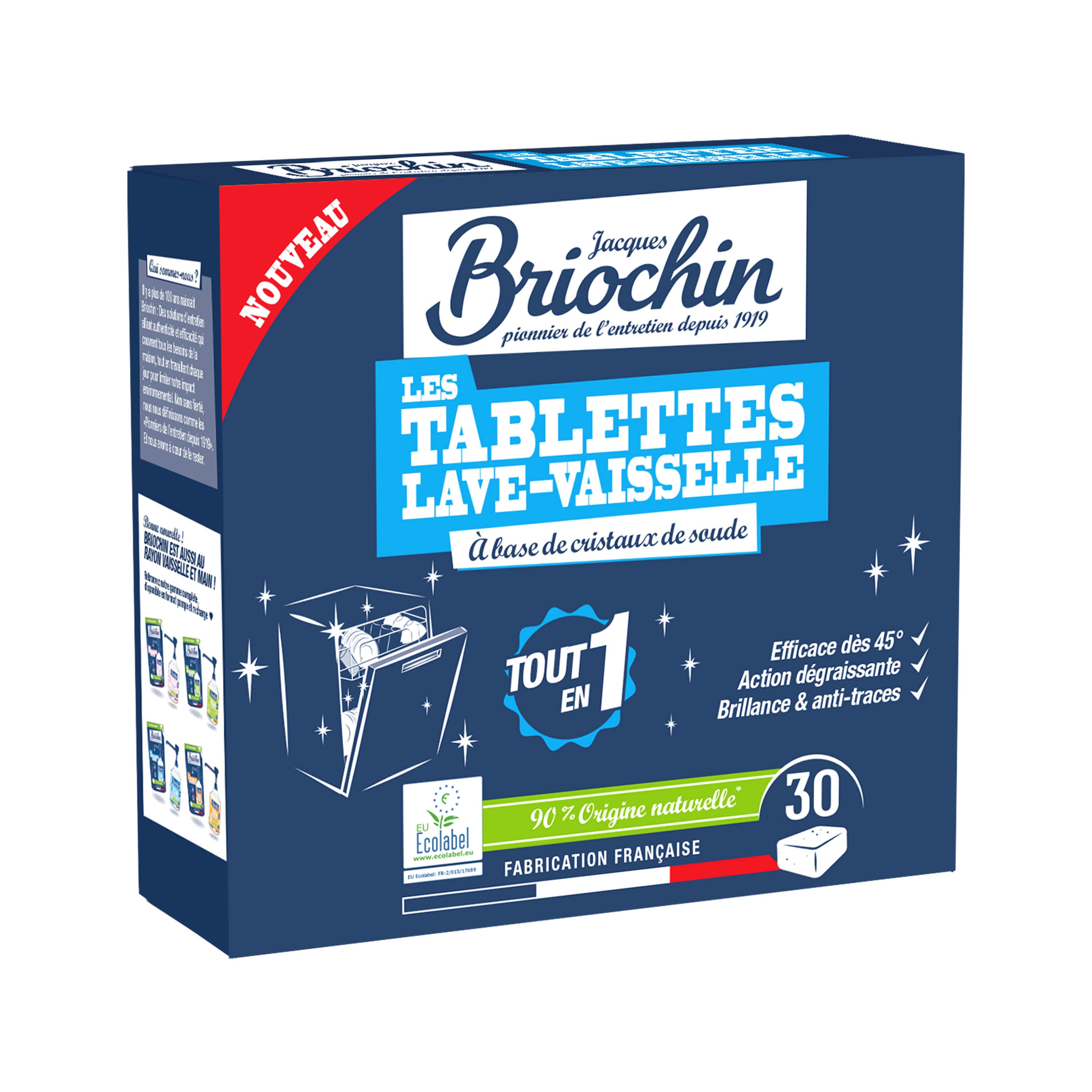 JACQUES BRIOCHIN - Les tablettes lave-vaisselle sans parfum 30 tablettes Sans parfum
