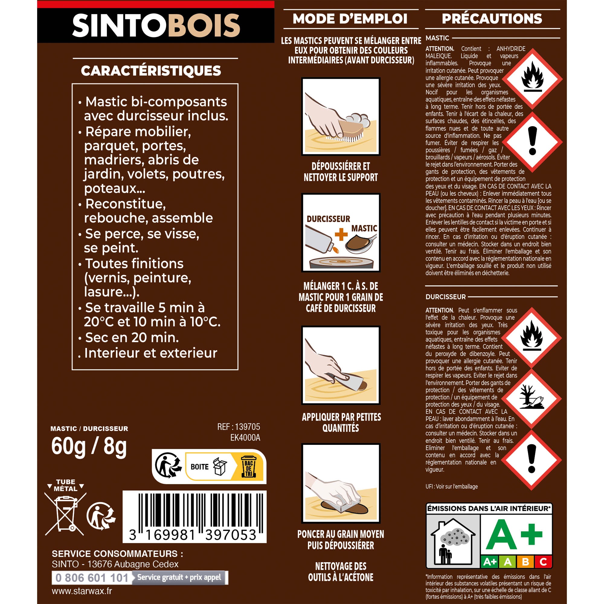 SINTO - Reconstitue angles et gros trous 500ml Chêne