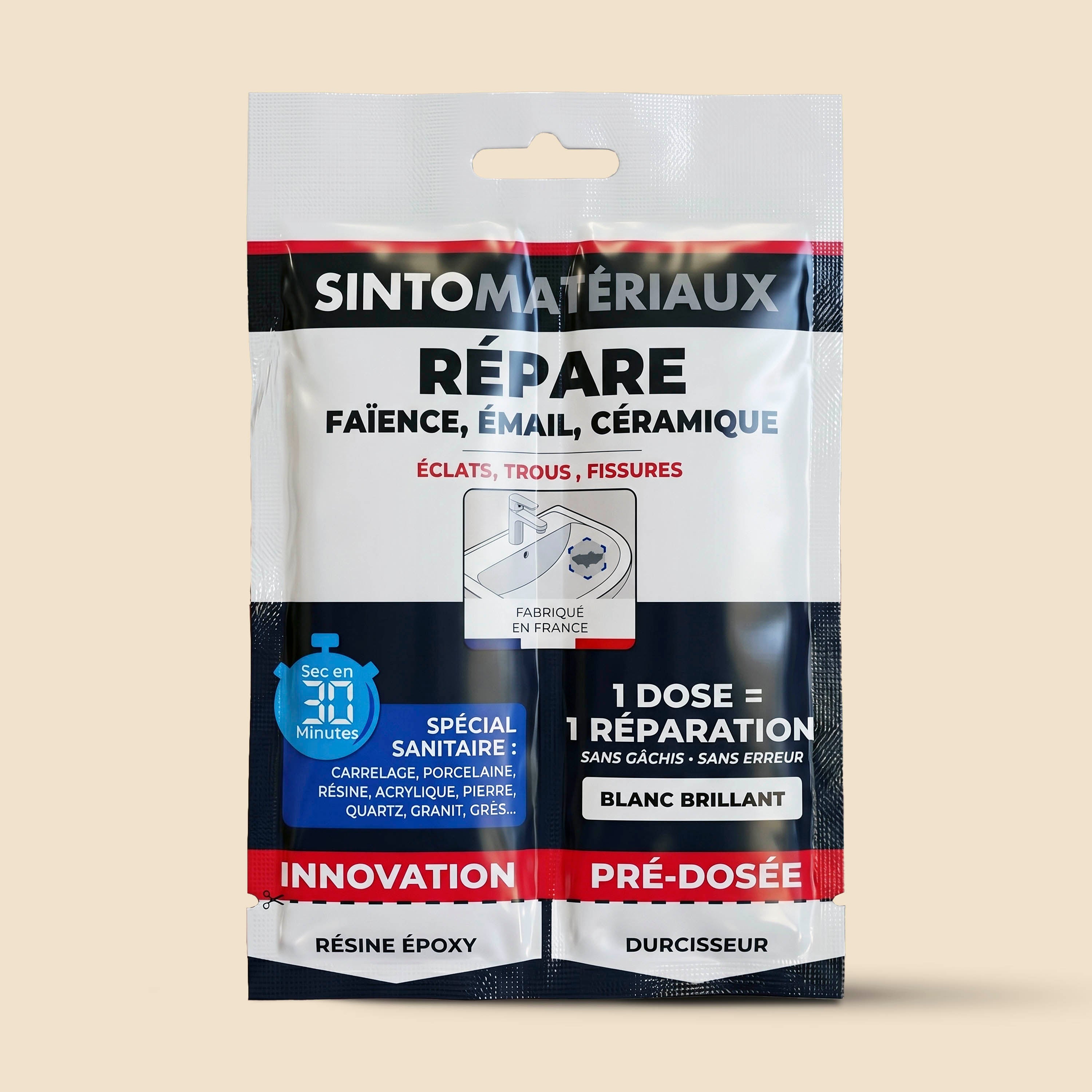 SINTO - Répare faïence, émail, céramique 15g Blanc