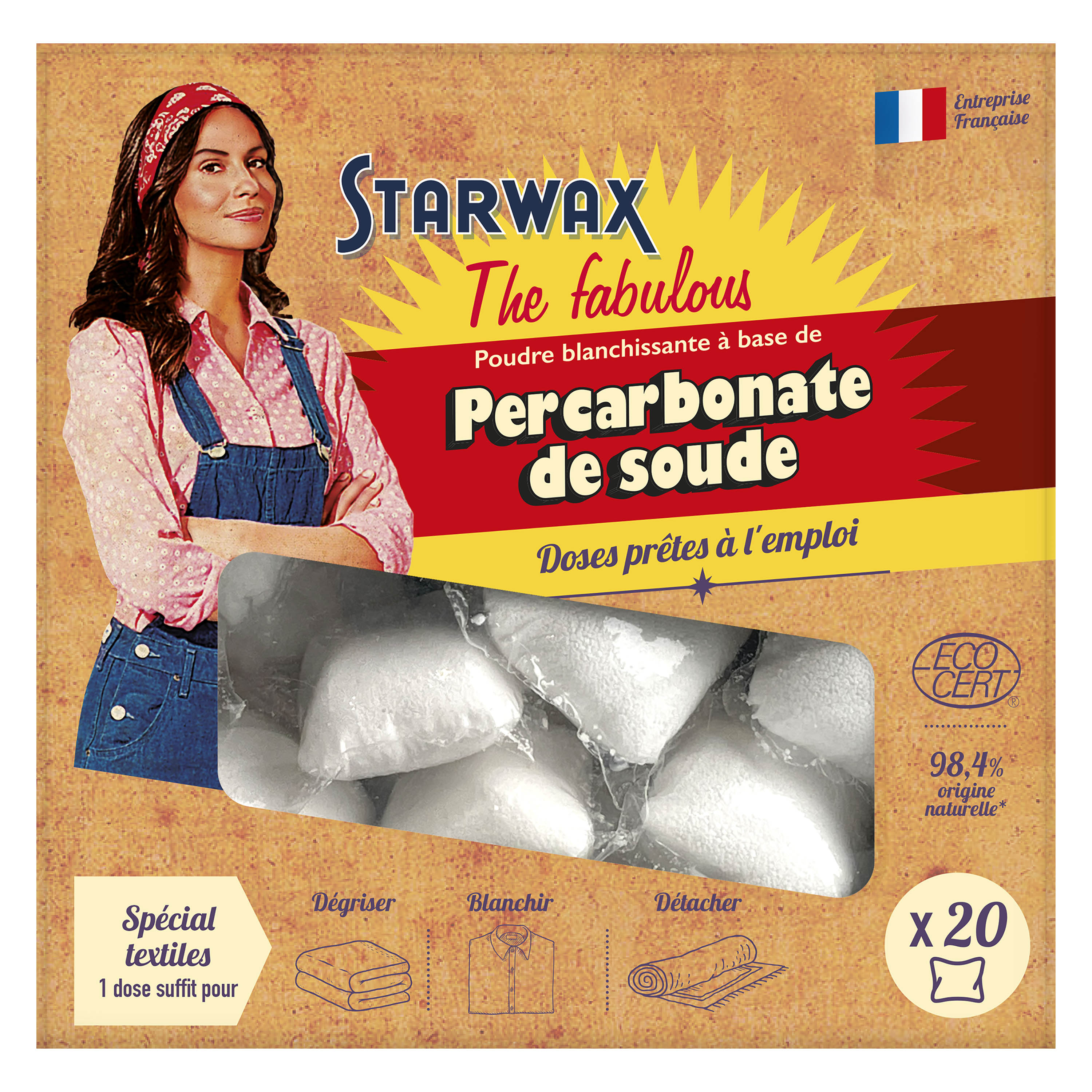 STARWAX FABULOUS - Doses prêtes à l'emploi détachantes & raviveur de blancheur – Percarbonate de Soude 20 doses