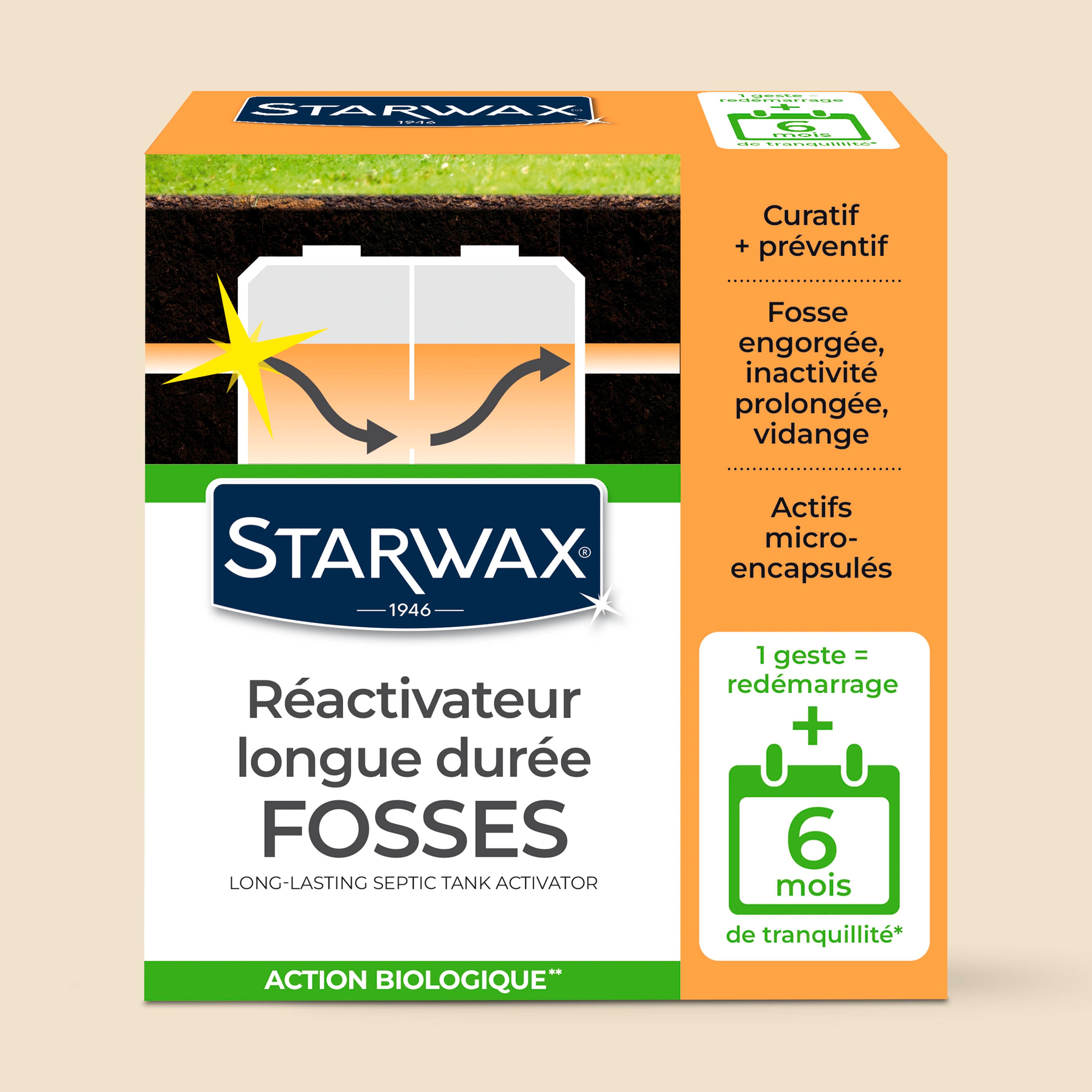 STARWAX - Ré-activateur longue durée pour fosses septiques 500g