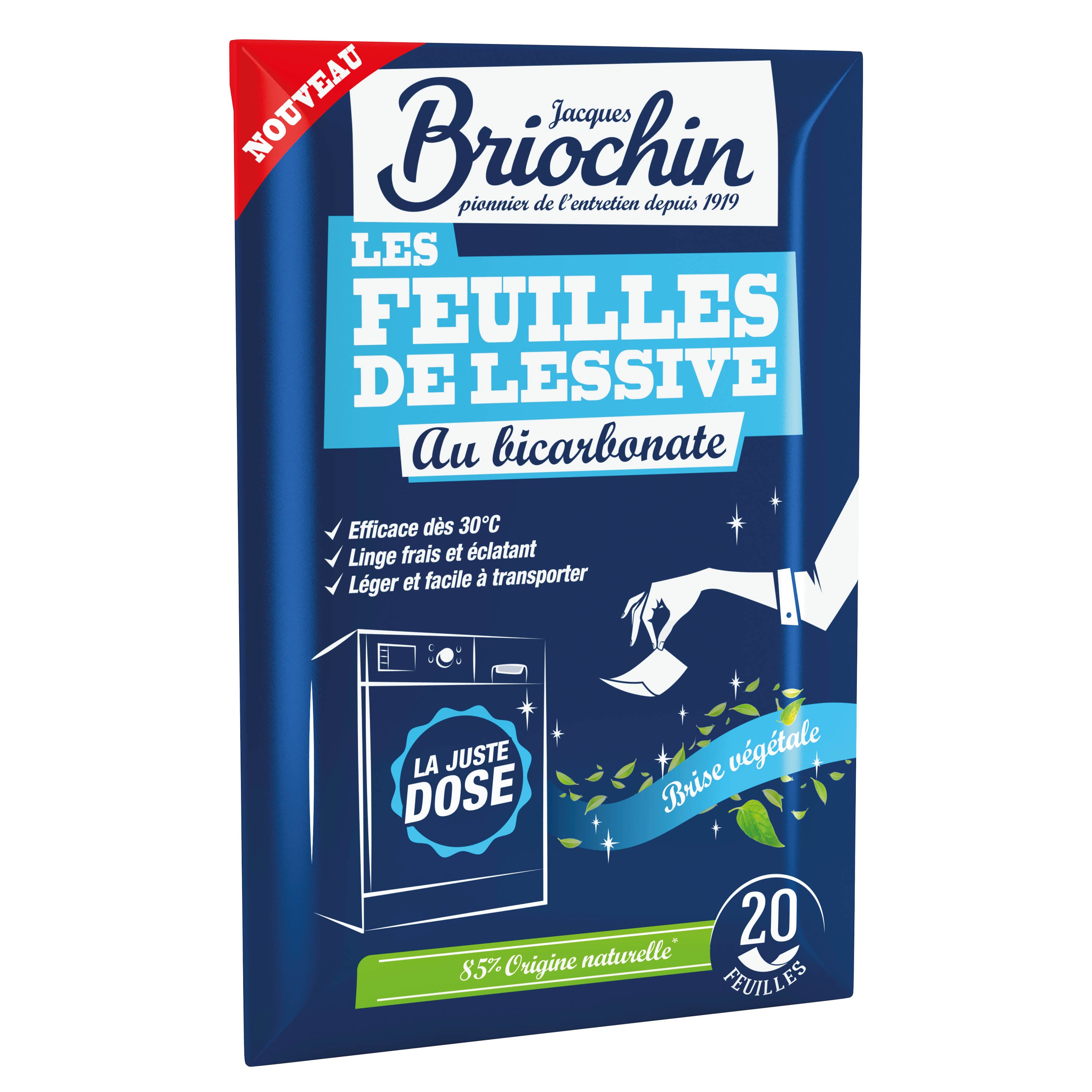 JACQUES BRIOCHIN - Feuilles de lessive au Bicarbonate parfum Brise végétale 20 feuilles Parfum Brise végétale