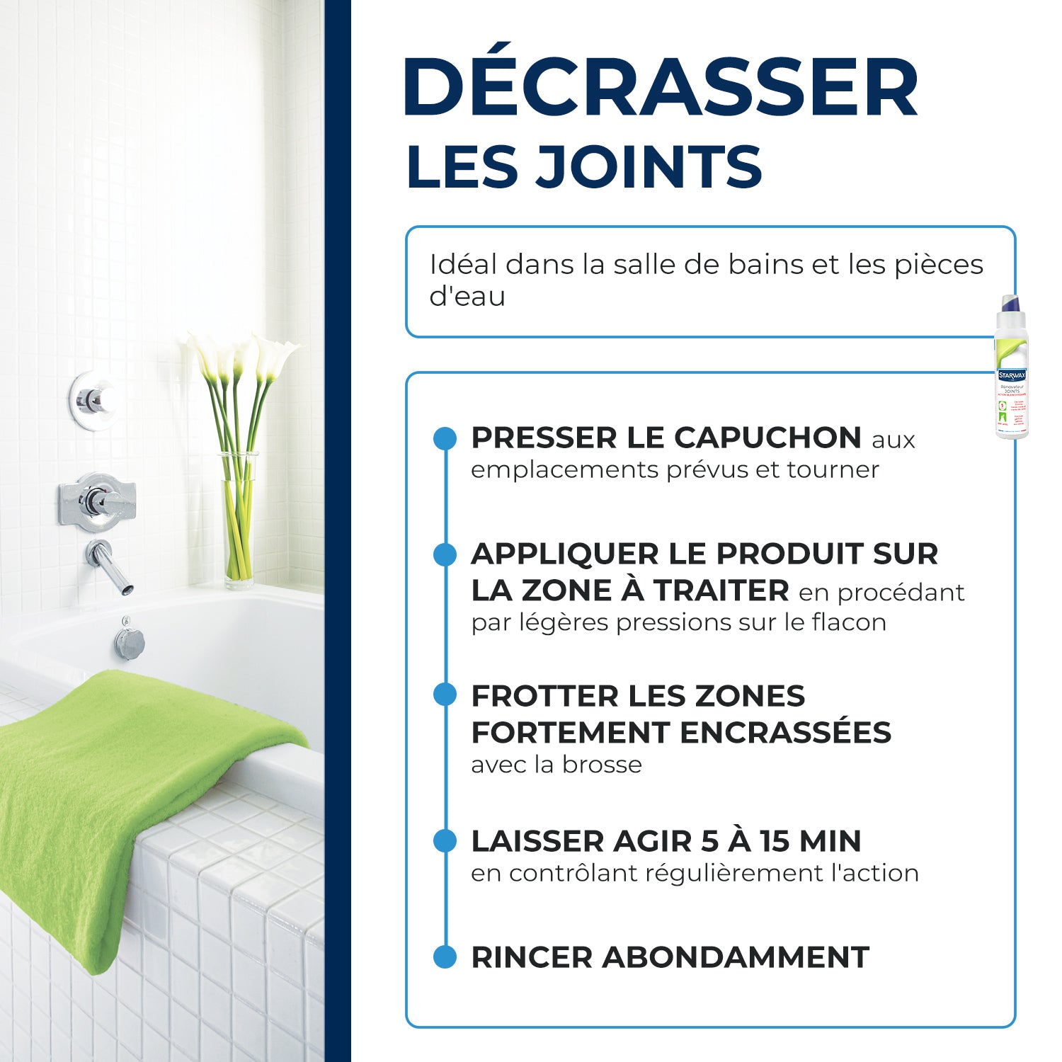 STARWAX - Rénovateur joints - action blanchissante avec Javel - Gel avec brosse intégrée
250ml