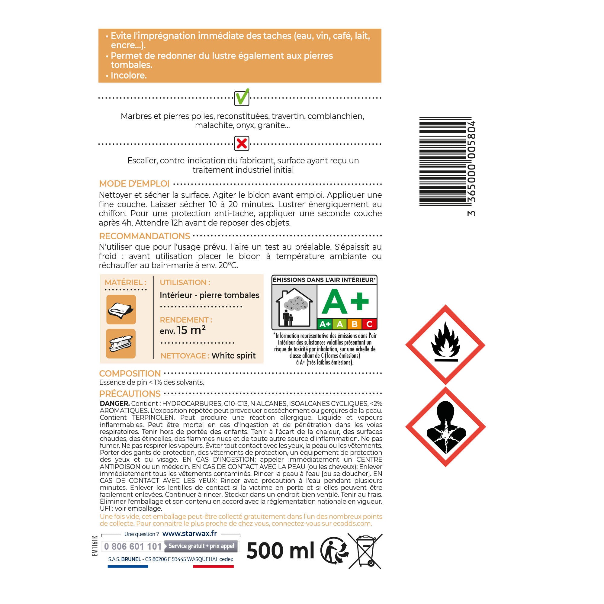 STARWAX - Baume embellissant pour marbre et pierres naturelles 500ml