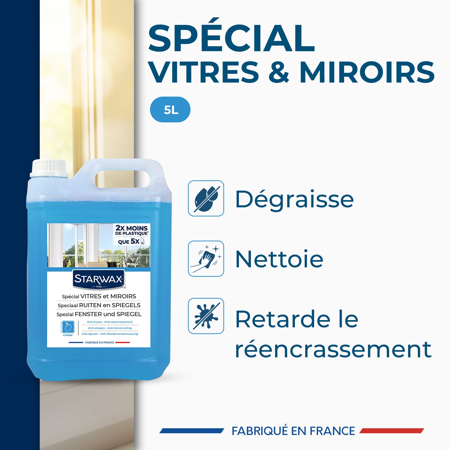 STARWAX - Nettoyant spécial vitres et miroirs
500ml Parfum verveine citron (parfum de synthèse)