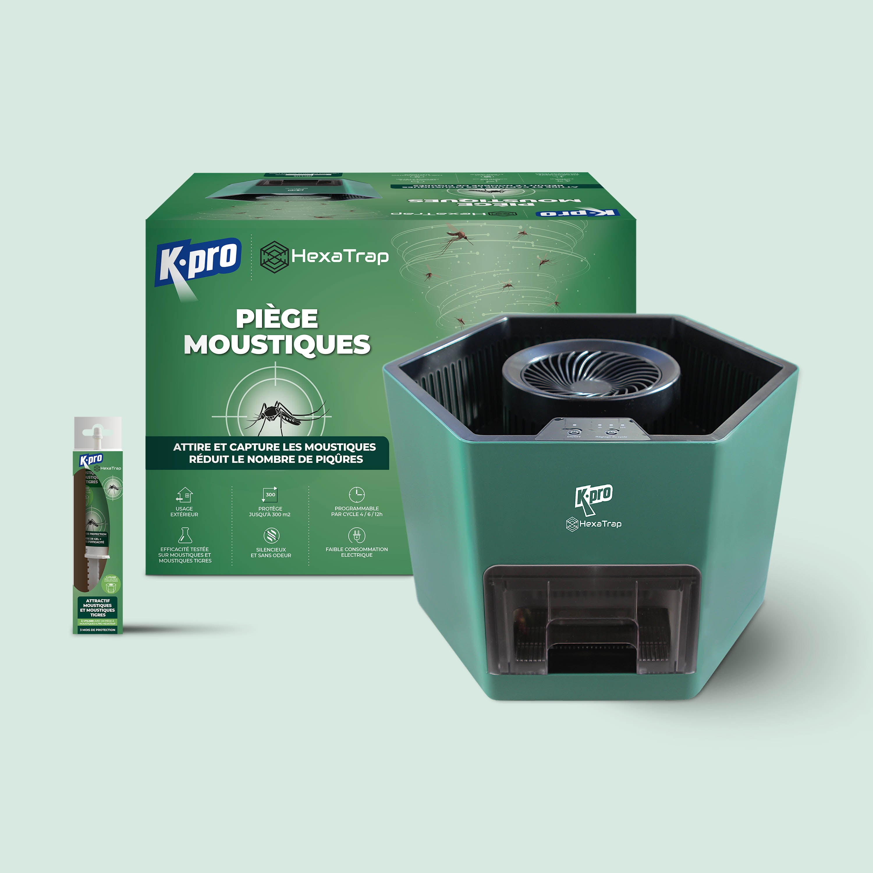 K.PRO - Piège électrique à moustiques et moustiques tigres + 1 seringue d'attractif 1 Piège + 1 seringue d'attractif