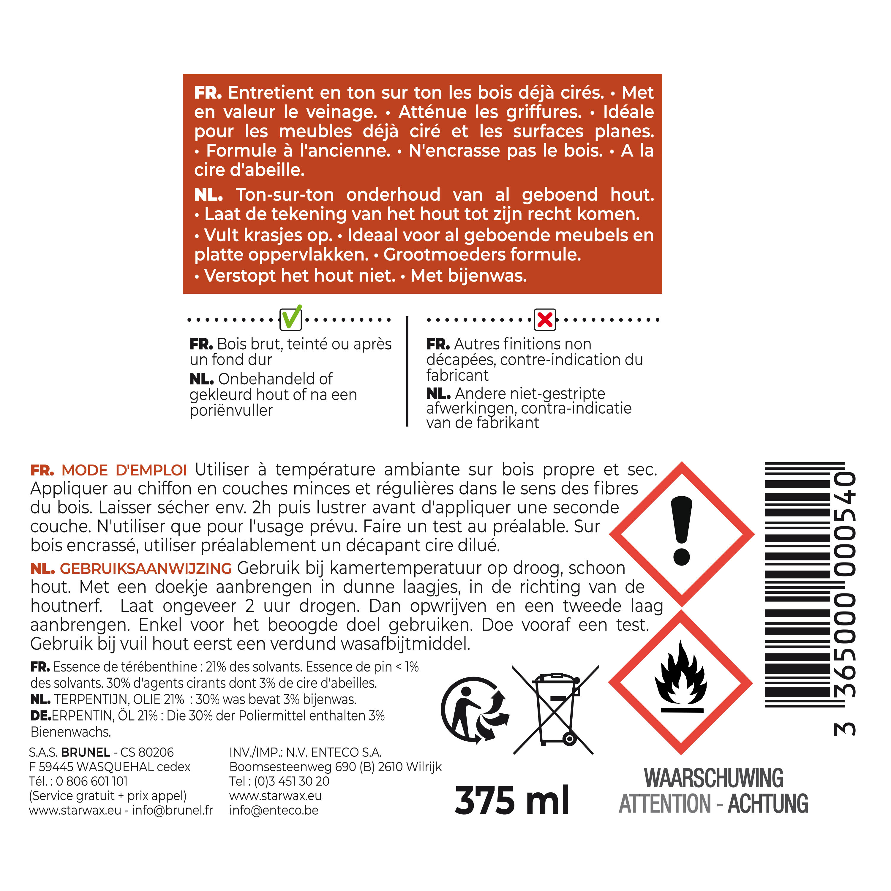 STARWAX - Cire antiquaire pâte pour bois cirés 375ml Incolore