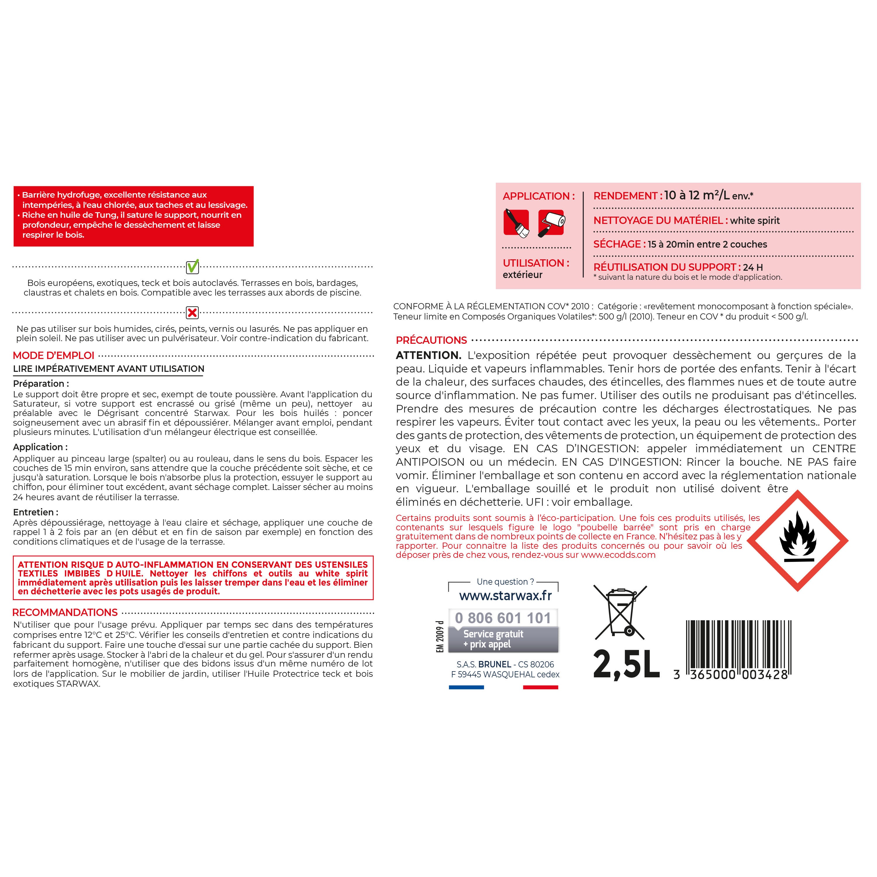 STARWAX - Saturateur bois extérieurs conditions extrêmes
1L Incolore