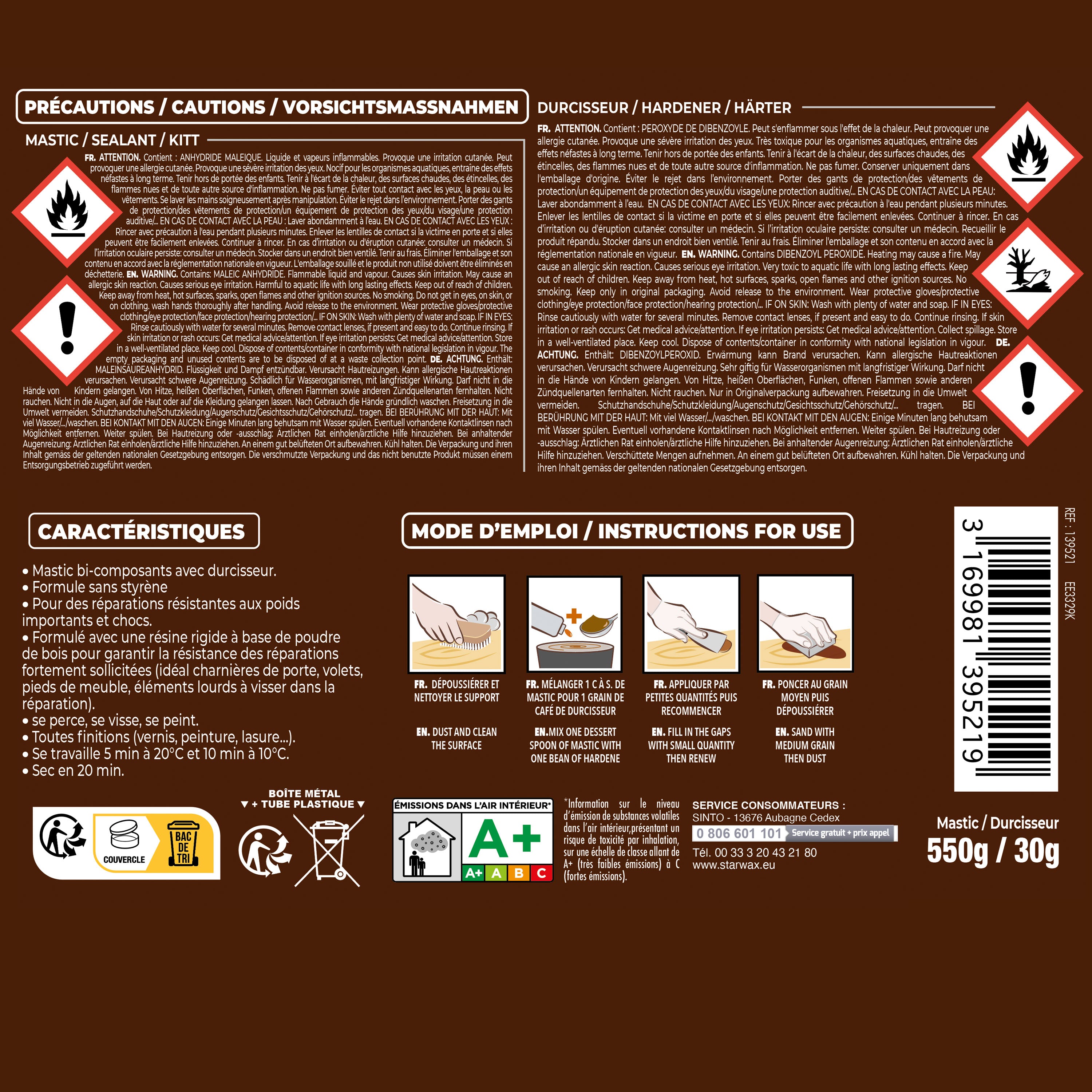 SINTO - Reconstitue bois charges lourdes 170ml Chêne