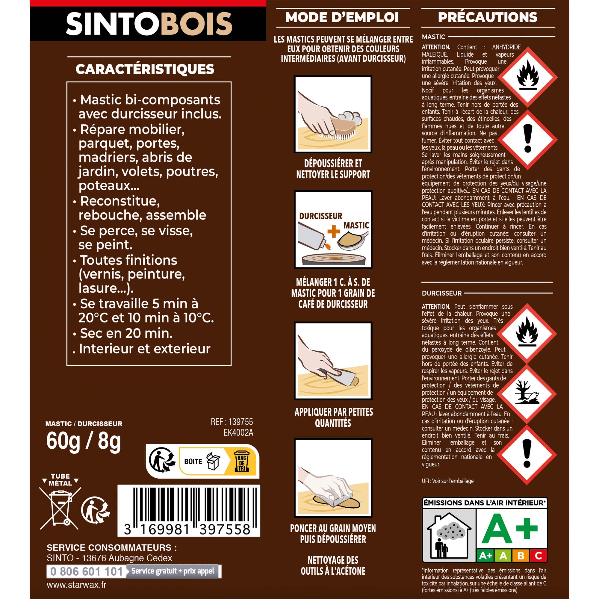 SINTO - Reconstitue angles et gros trous 500ml Chêne