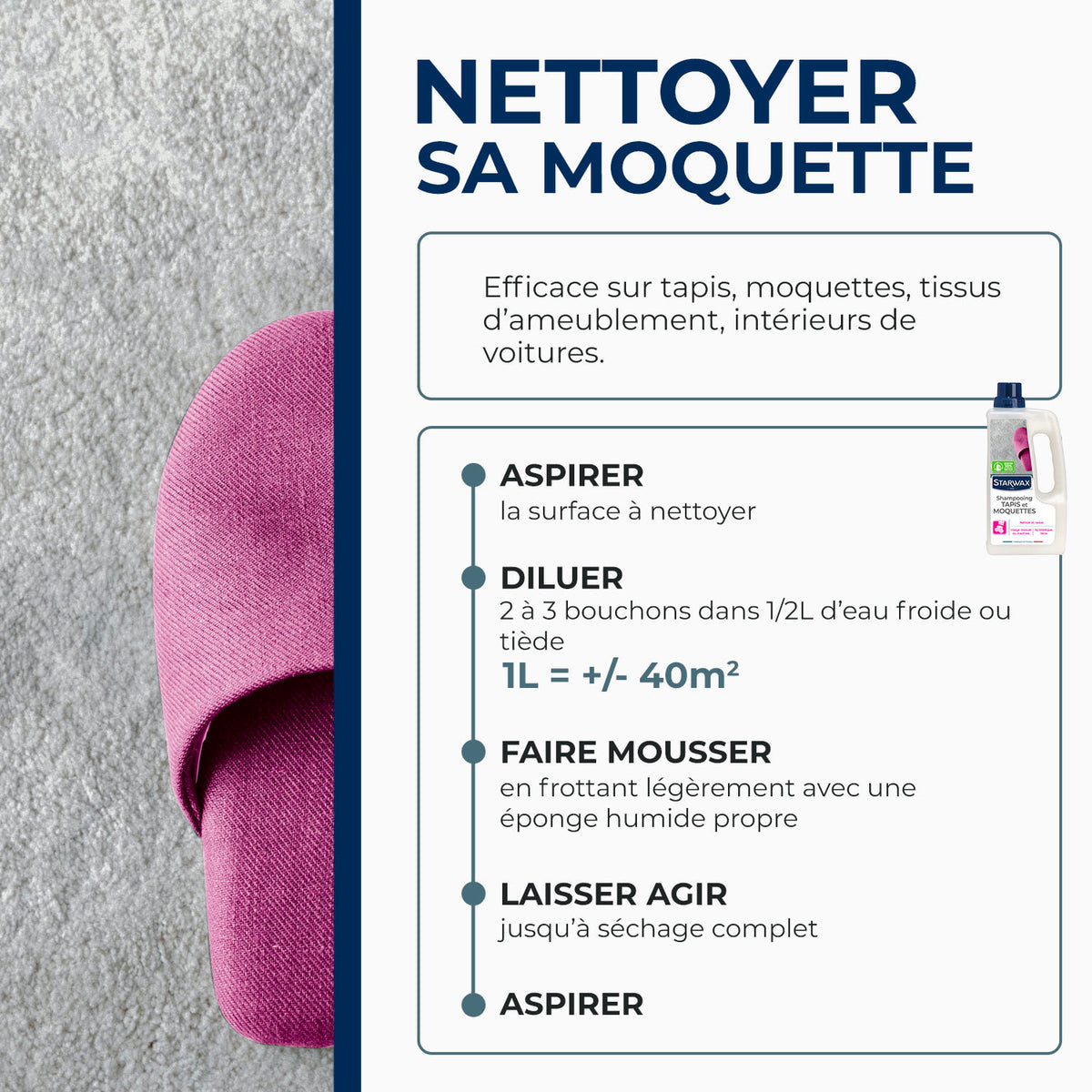 STARWAX - Shampooing raviveur pour tapis et moquettes
1L