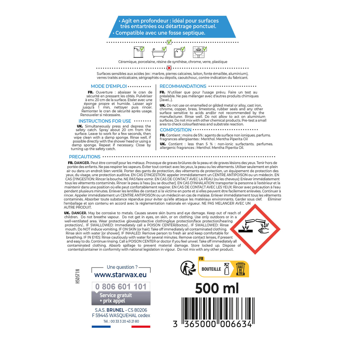 STARWAX - Détartrant surpuissant pour salle de bains 500ml