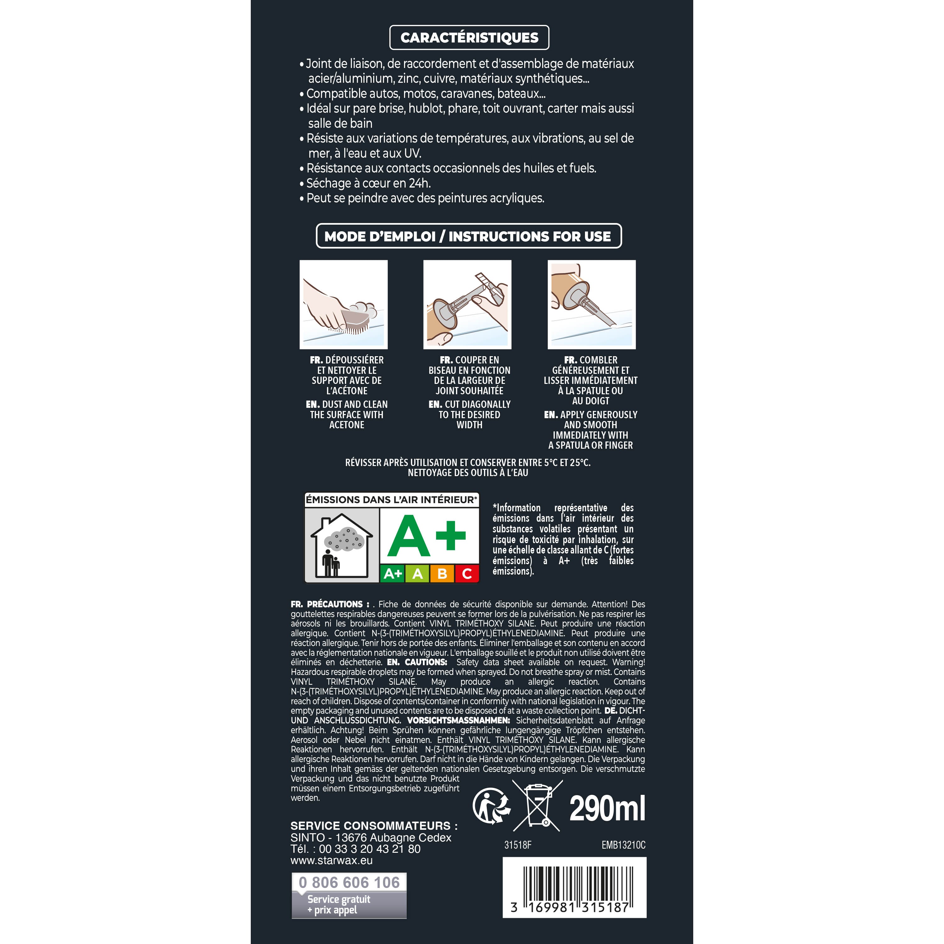 SINTO - Joint mastic auto marine 290ml Blanc
