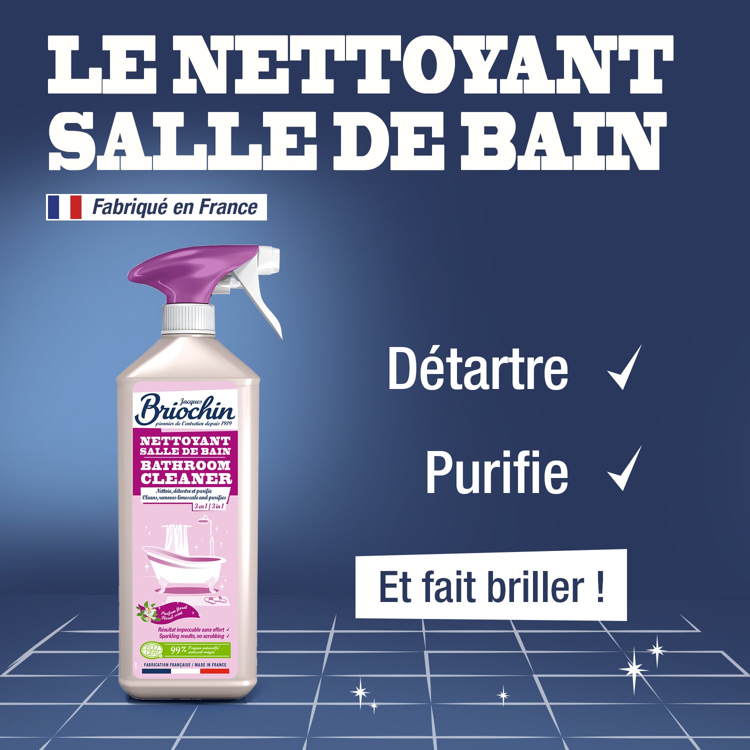 JACQUES BRIOCHIN - Nettoyant salle de bain 3 en 1 parfum floral 1L Parfum floral