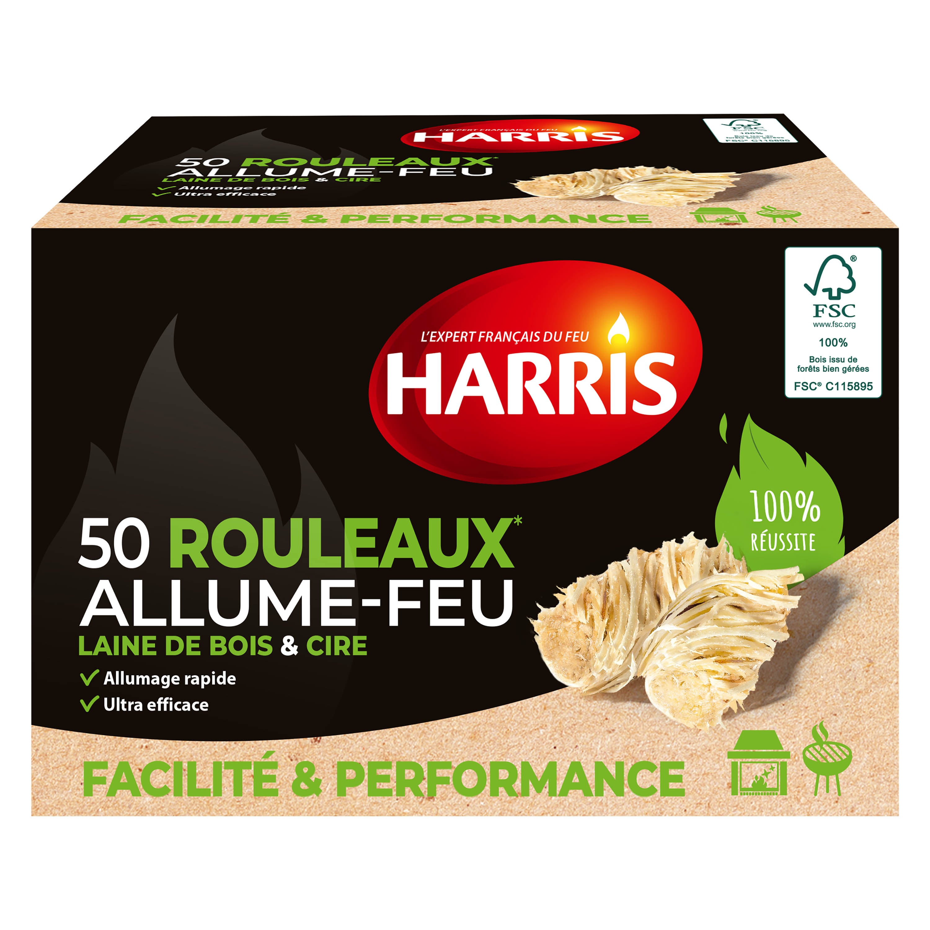 HARRIS - 50 rouleaux allume-feu 100% naturels FSC® x50