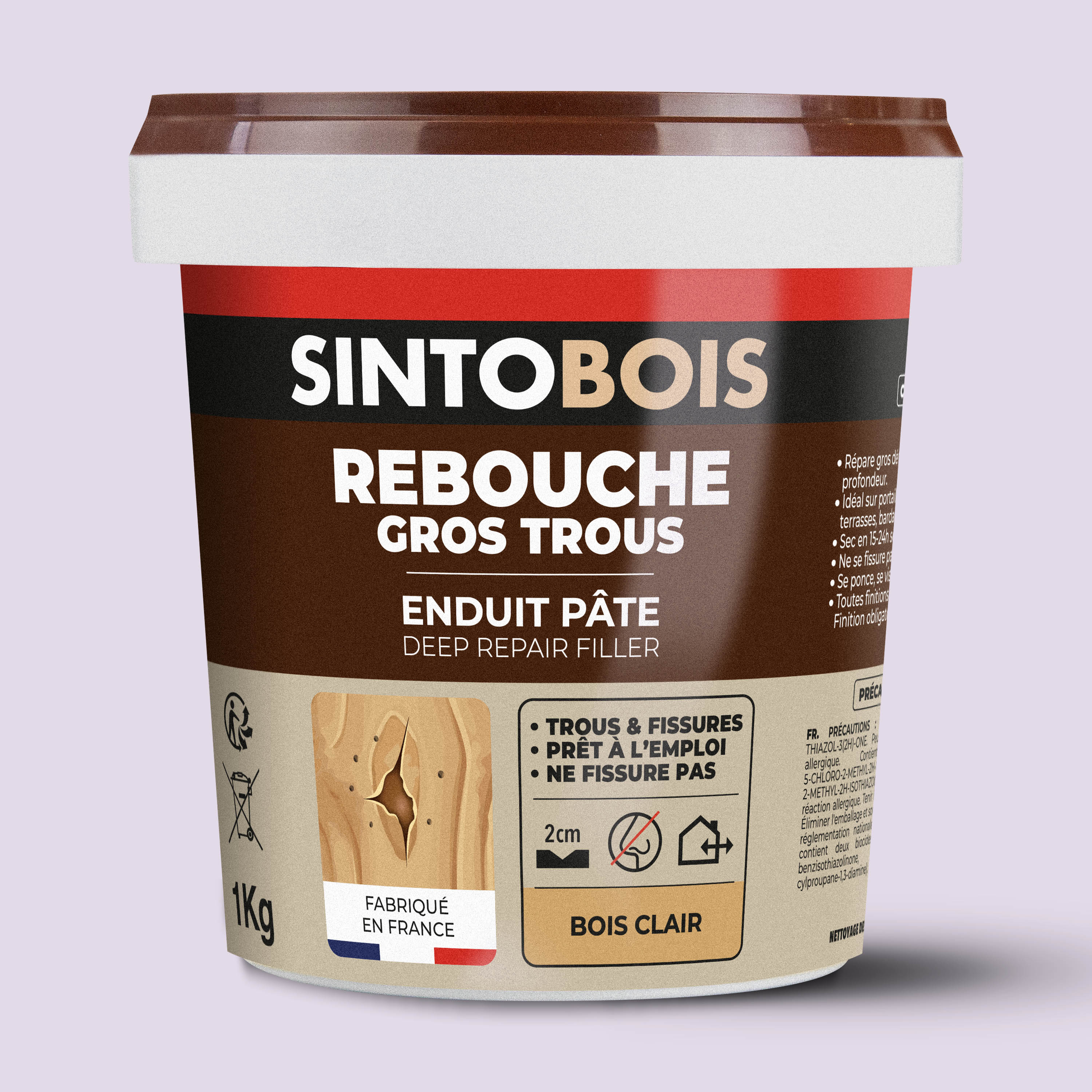 SINTO - Reboucher gros trous et fissures dans le bois clair 330g Bois clair