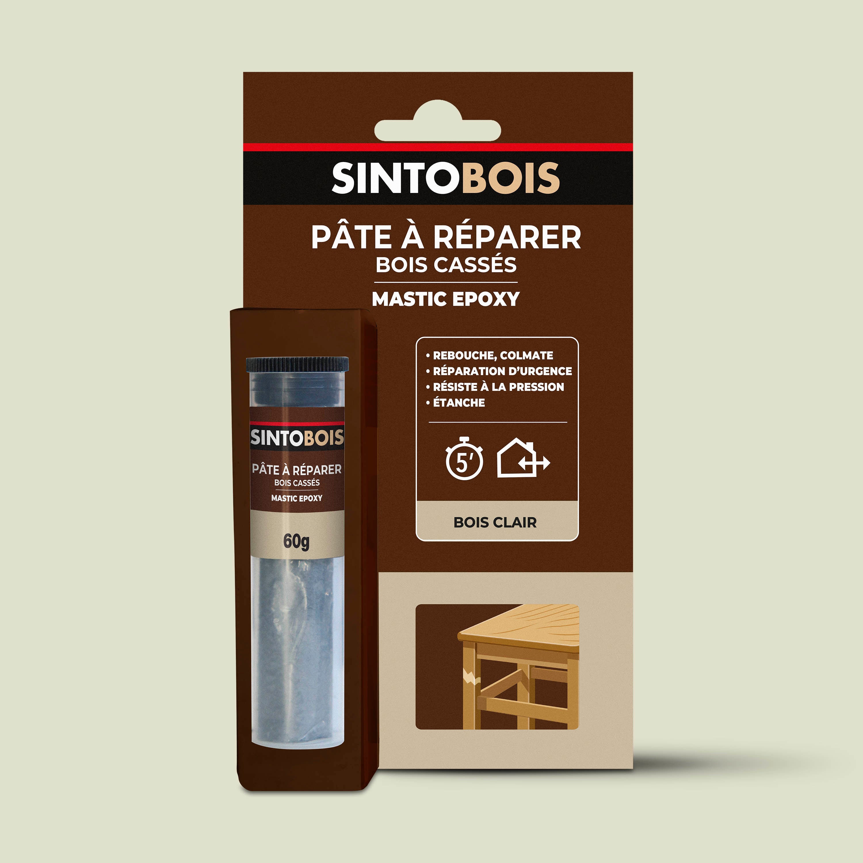 SINTO - Répare vite, pâte à réparer bois epoxy 35g Bois clair