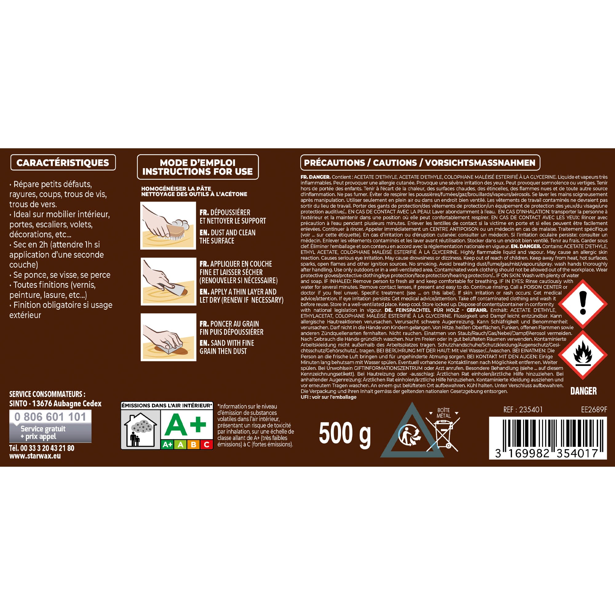 SINTO - Pâte à bois tradition 550ml Chêne clair