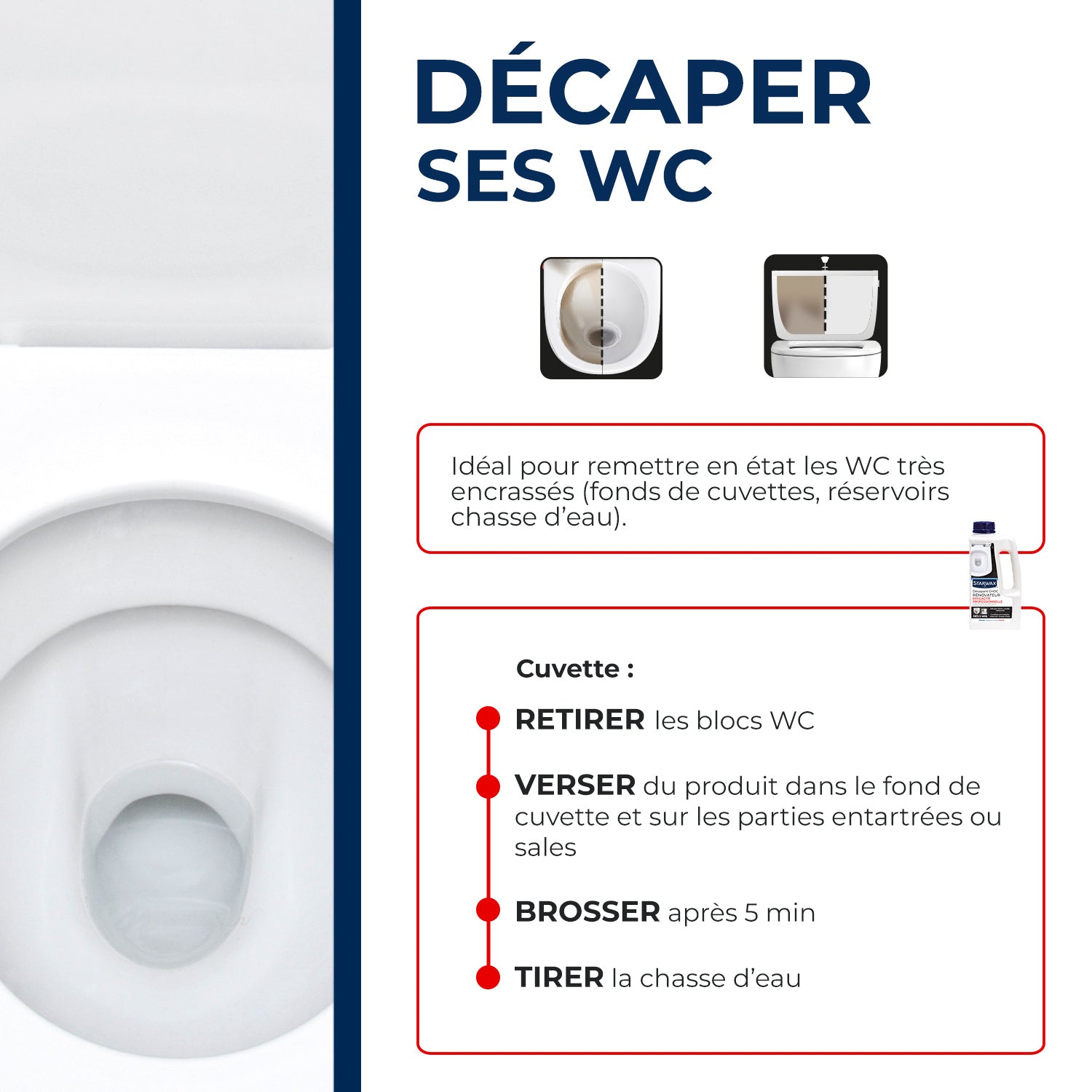STARWAX - Décapant choc rénovateur WC - Efficacité Professionnelle 1L