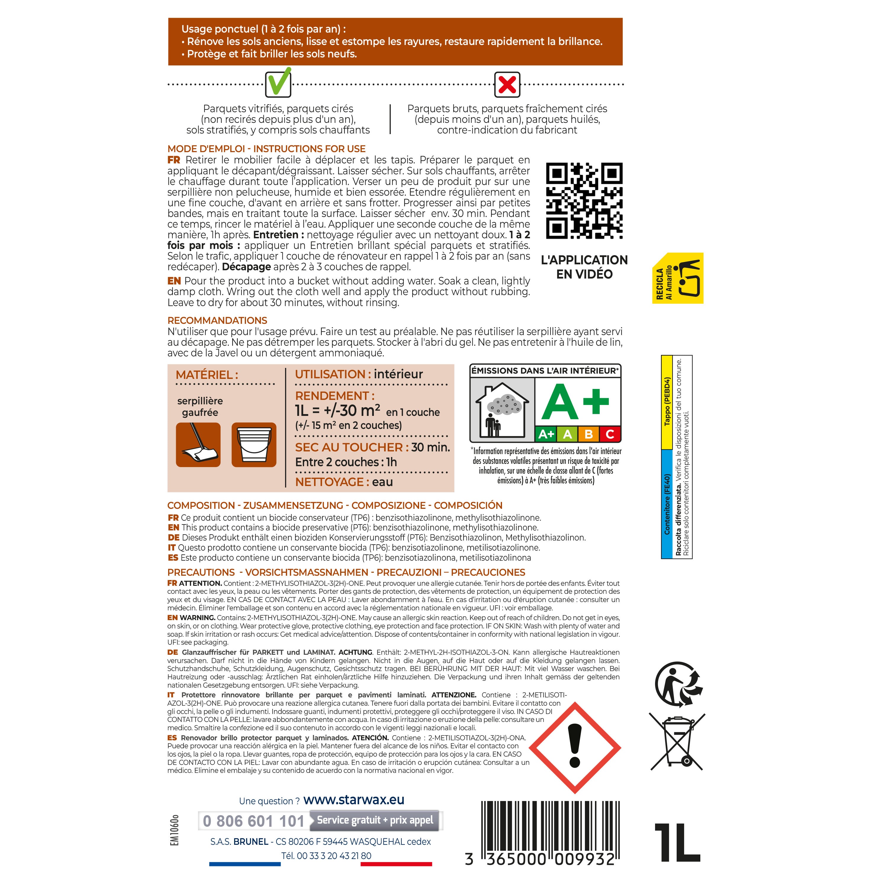 STARWAX - Rénovateur brillant protecteur pour parquets et sols stratifiés
1L