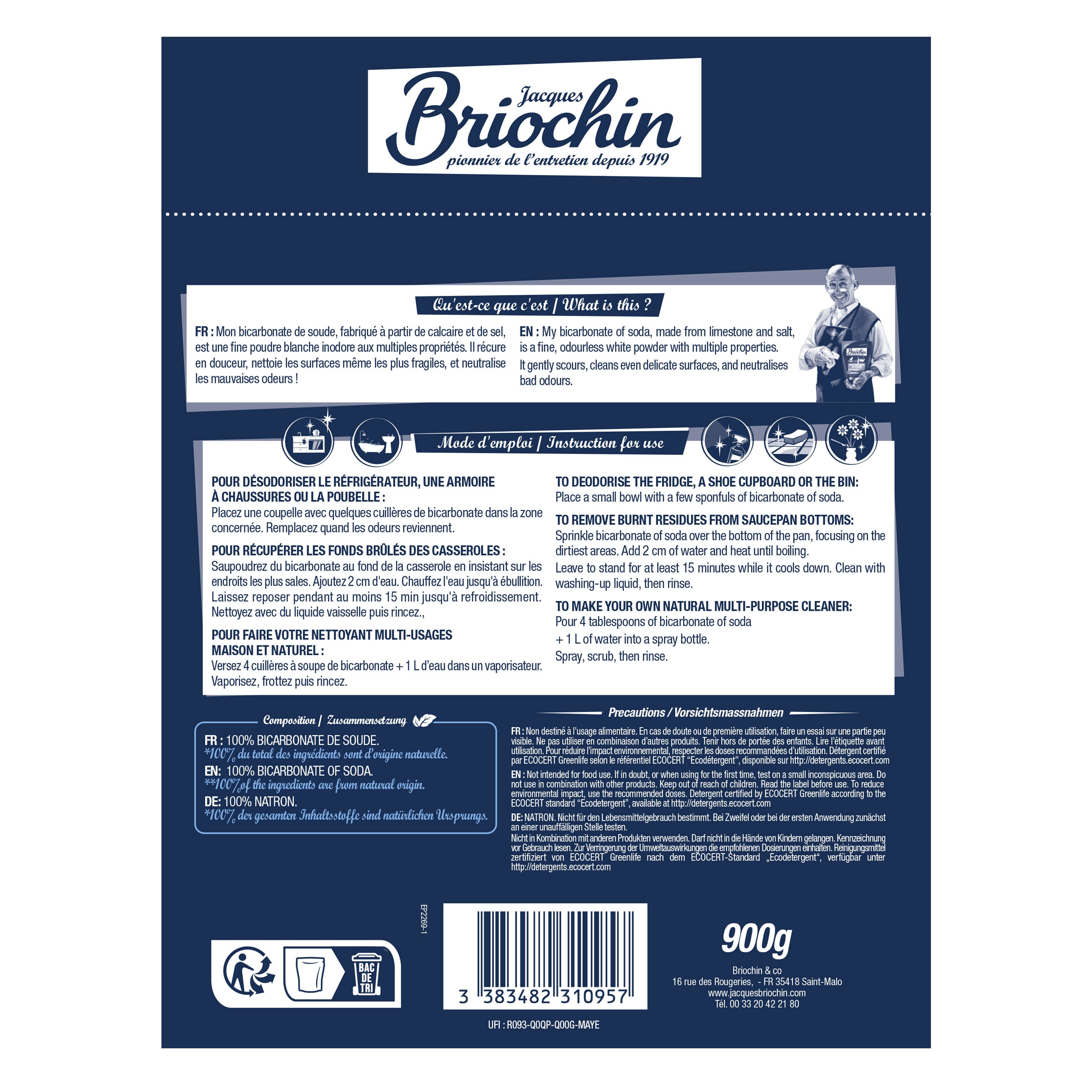 JACQUES BRIOCHIN - Le Bicarbonate de soude grand format - 900g 900g