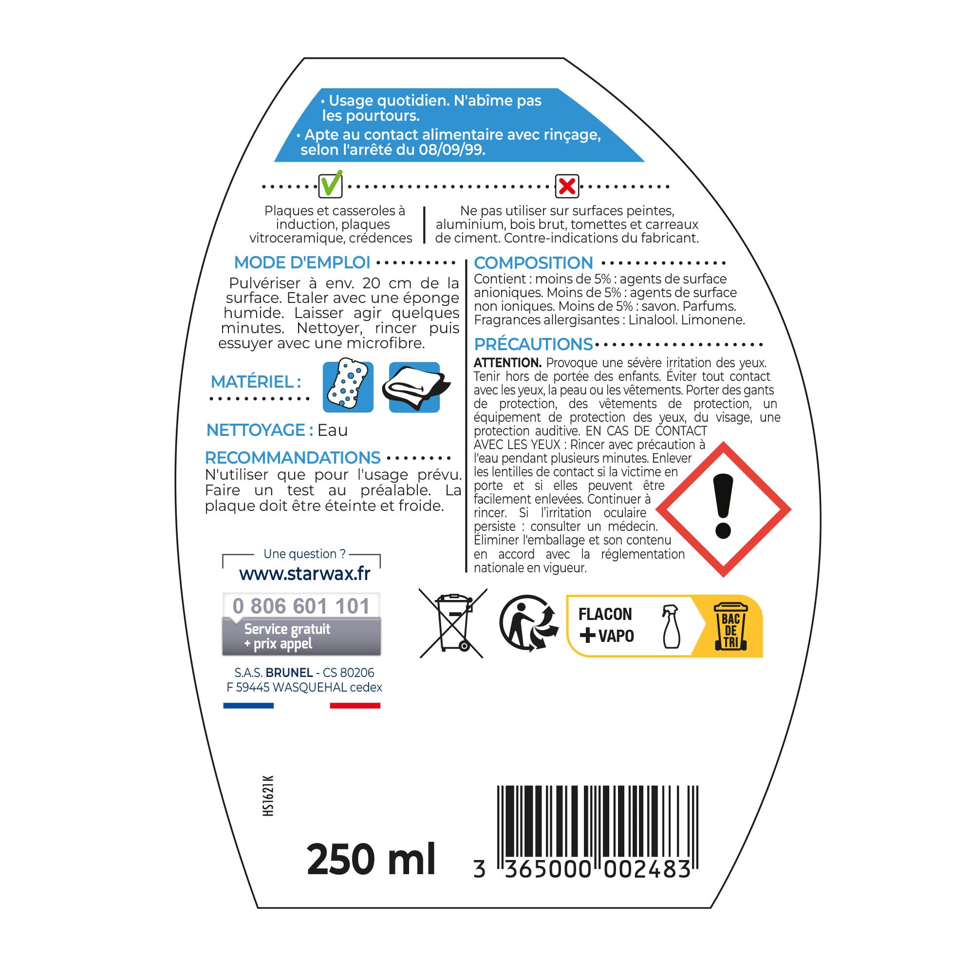 STARWAX - Nettoyant quotidien pour vitrocéramique et induction 500ml