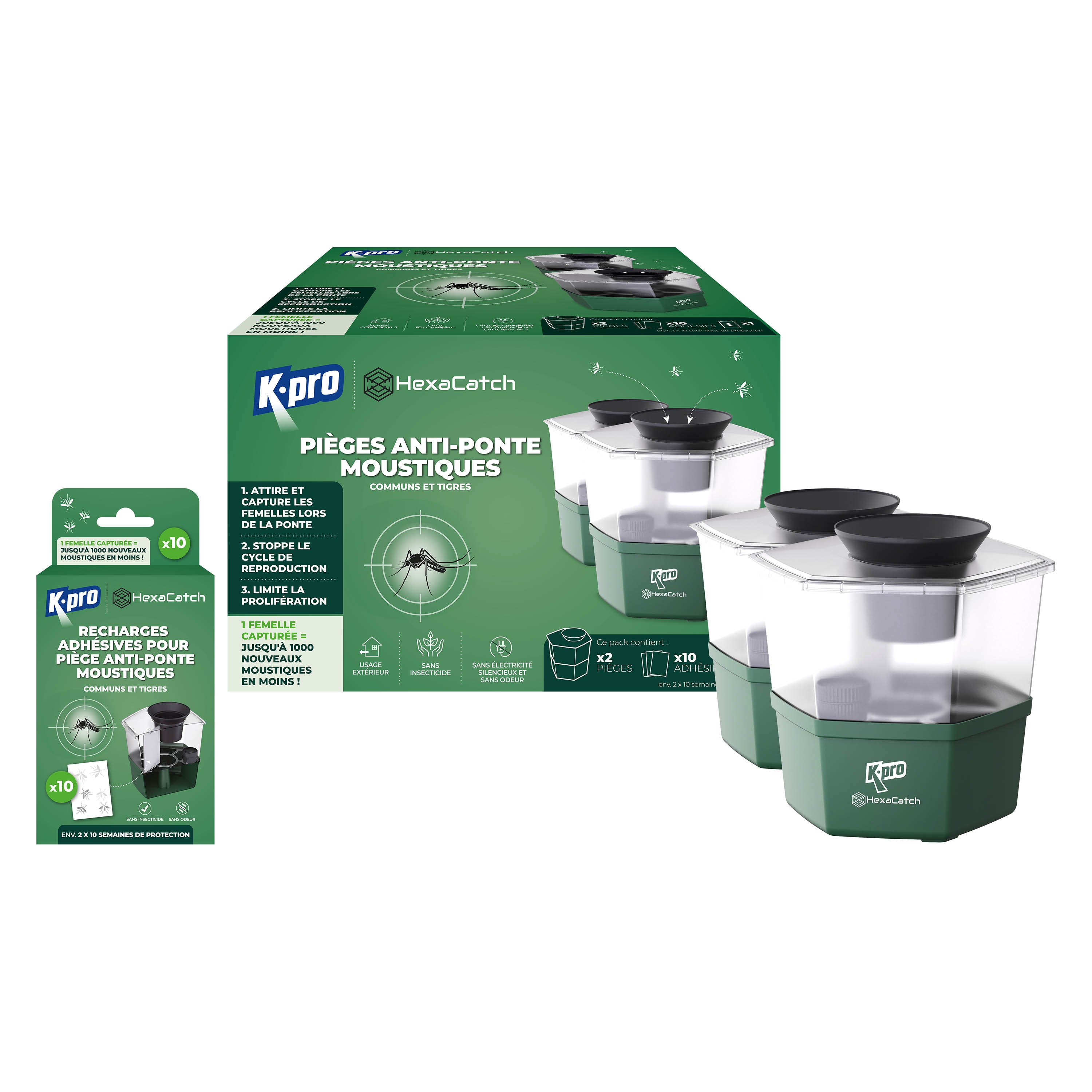 K.PRO - Pack de 2 Pièges anti-ponte moustiques communs et tigres + 10 adhésifs 2 Pièges + 10 adhésifs