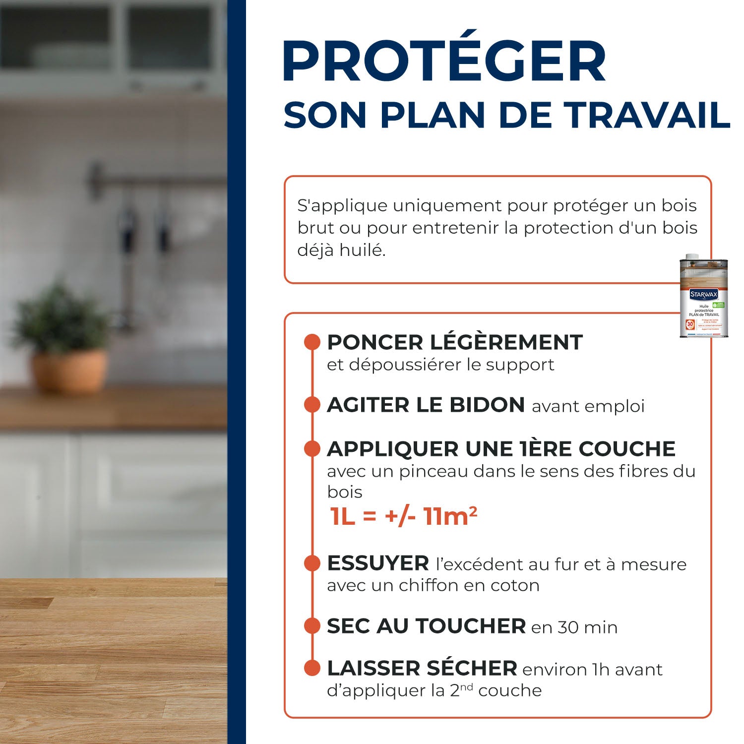 STARWAX - Huile protectrice pour plan de travail en bois huilé
500ml