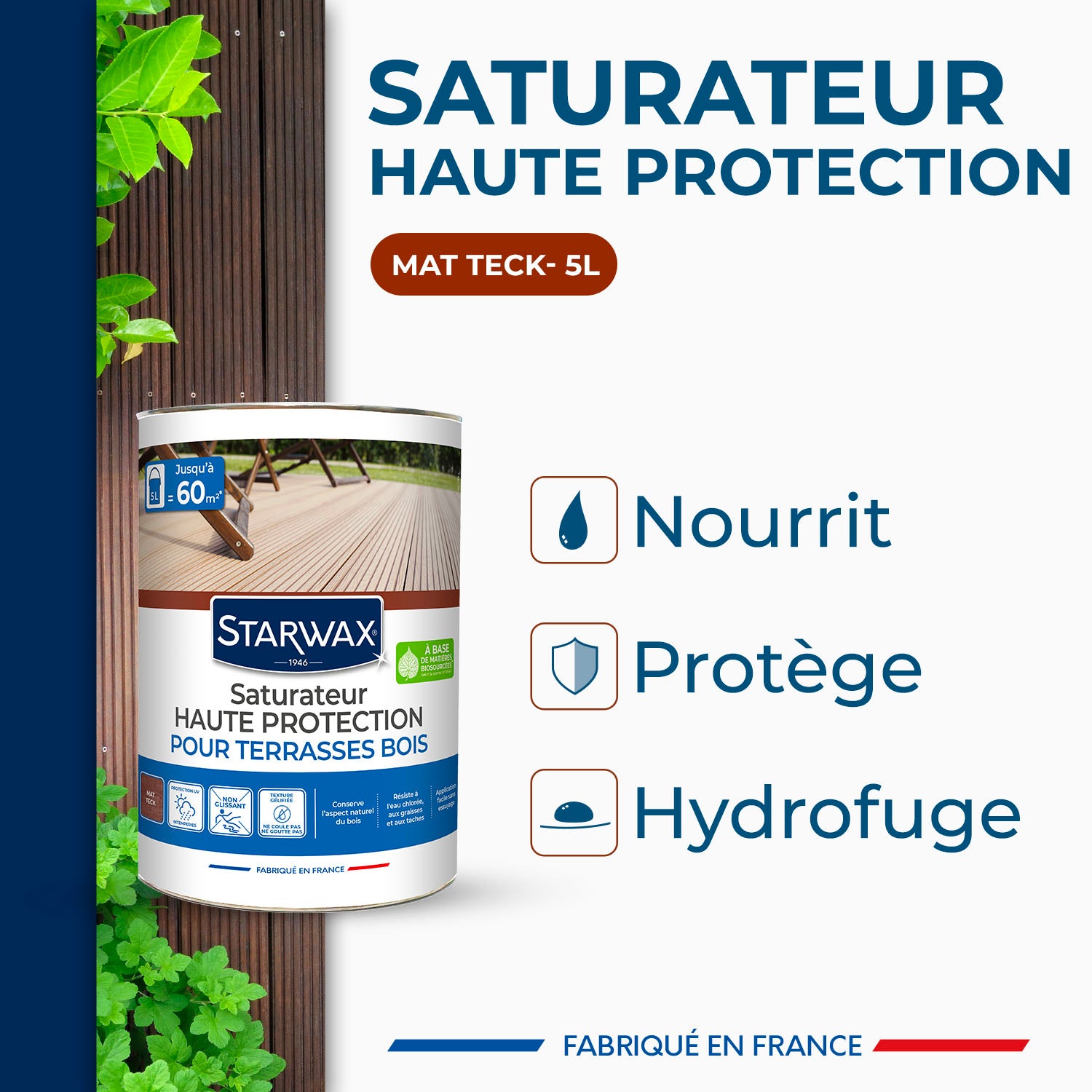 STARWAX - Saturateur Haute protection pour terrasses bois
1L Teck