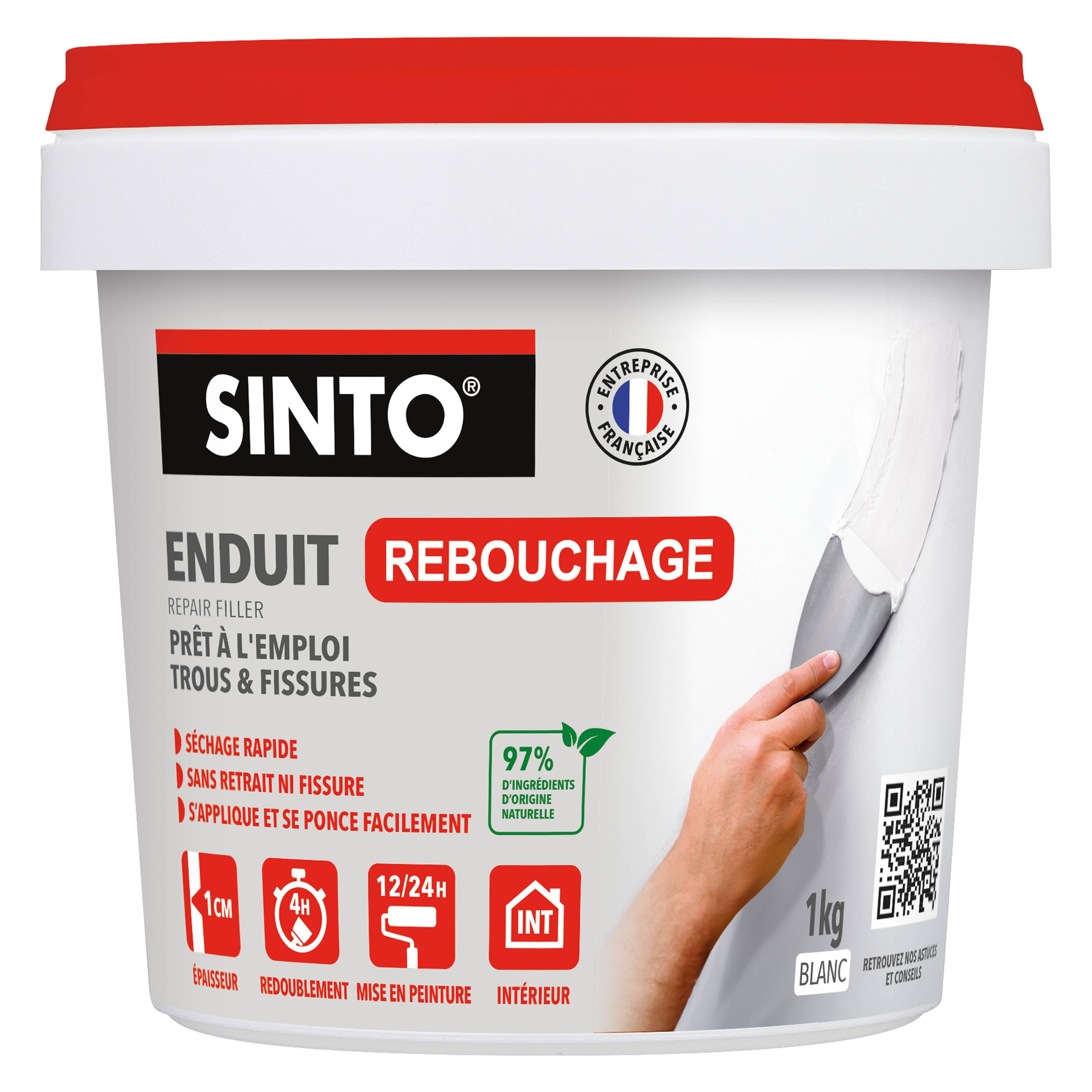 SINTO - Enduit rebouchage pâte 1kg Blanc