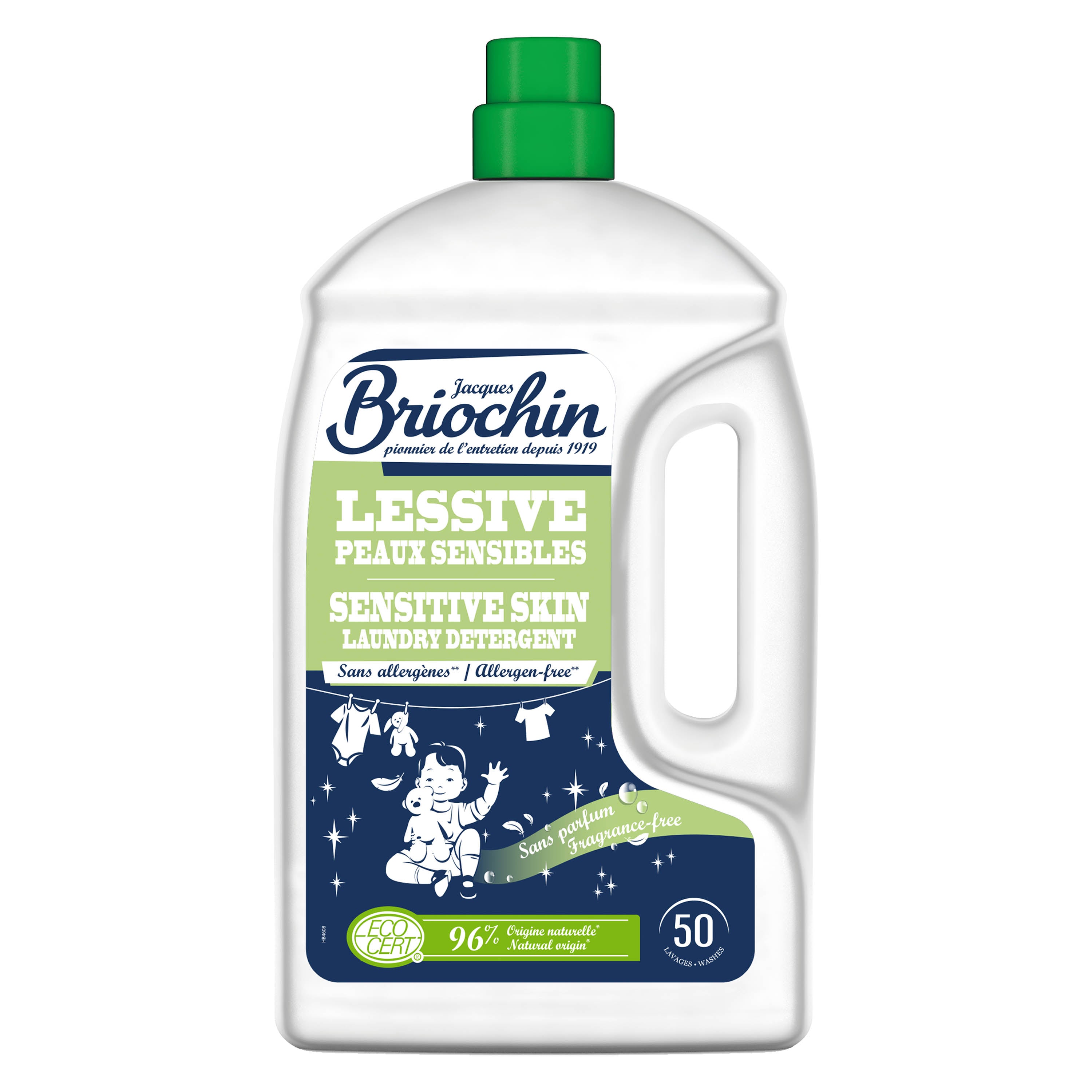 JACQUES BRIOCHIN - Ma Lessive Peaux Sensibles – Sans parfum- 50 lavages 2,27l Sans parfum