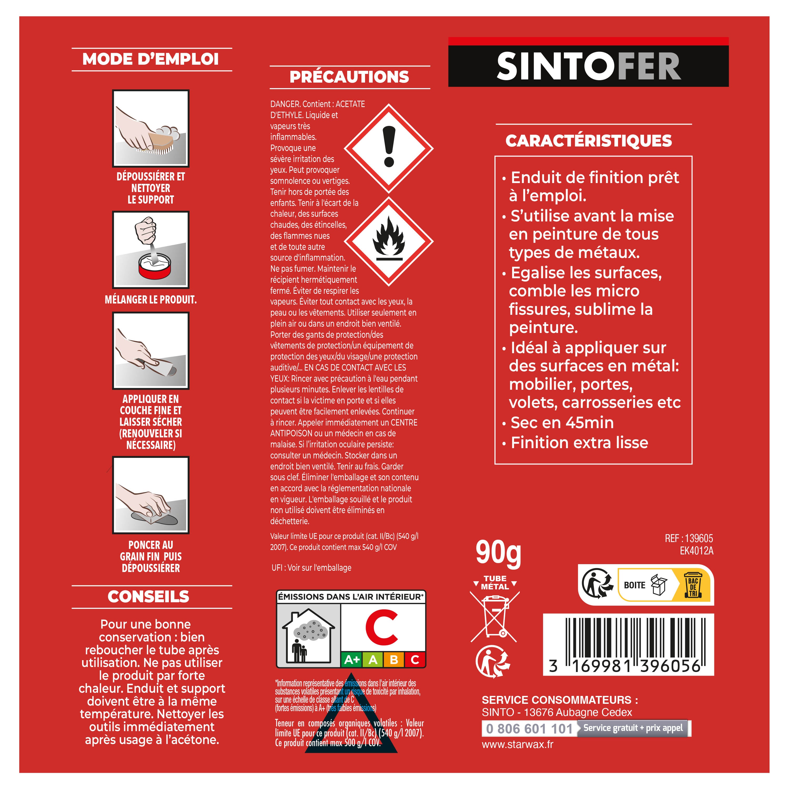 SINTO - Enduit de finition métal 90g