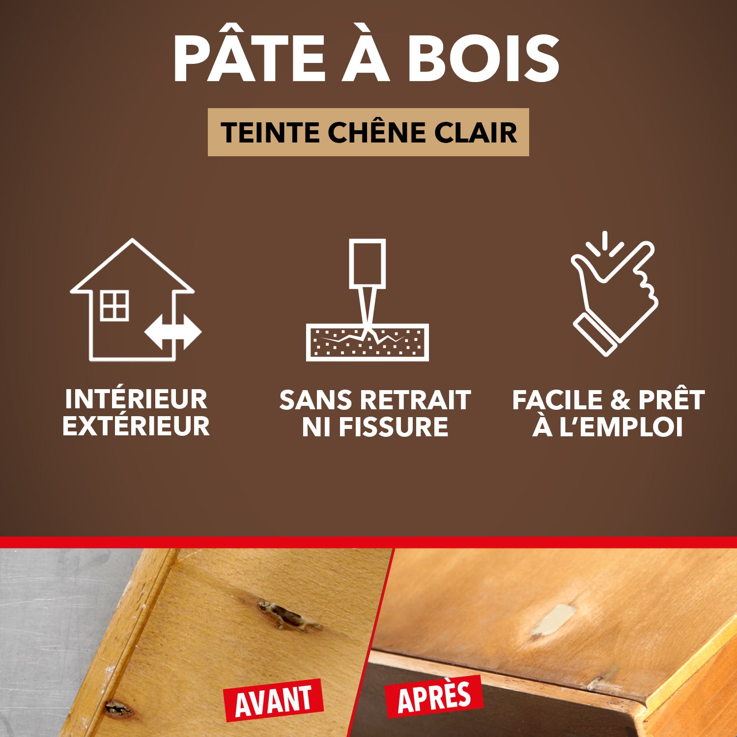 SINTO - Rebouche imperfections - Pâte à bois naturel 80g Blanc