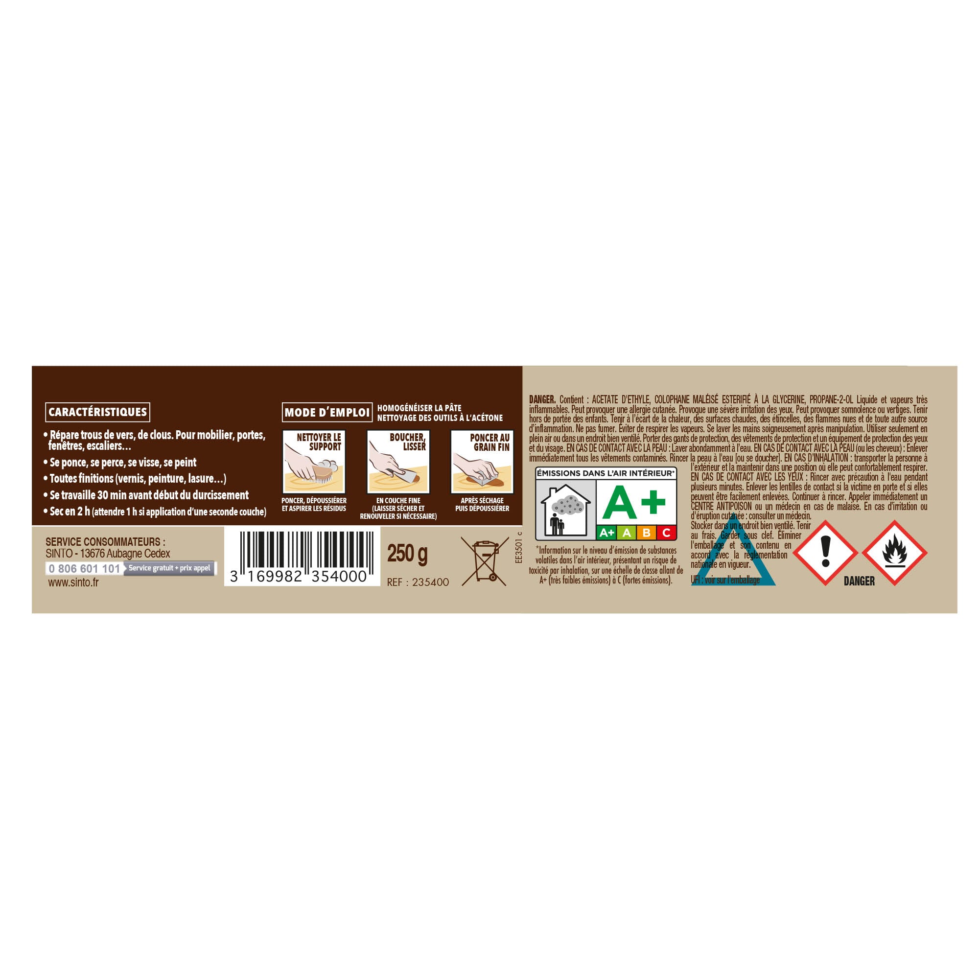 SINTO - Pâte à bois tradition 550ml Chêne clair