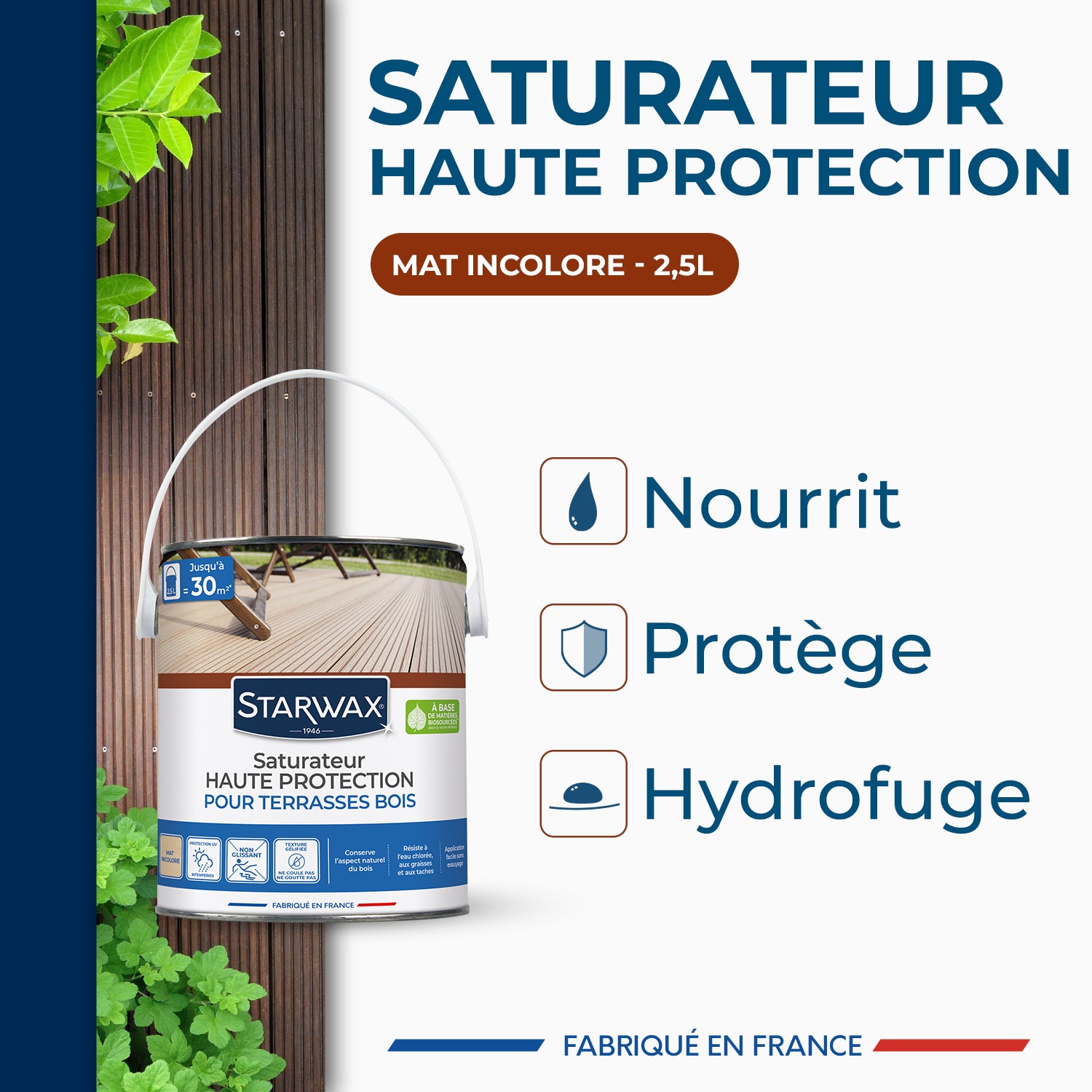 STARWAX - Saturateur Haute protection pour terrasses bois
1L Teck