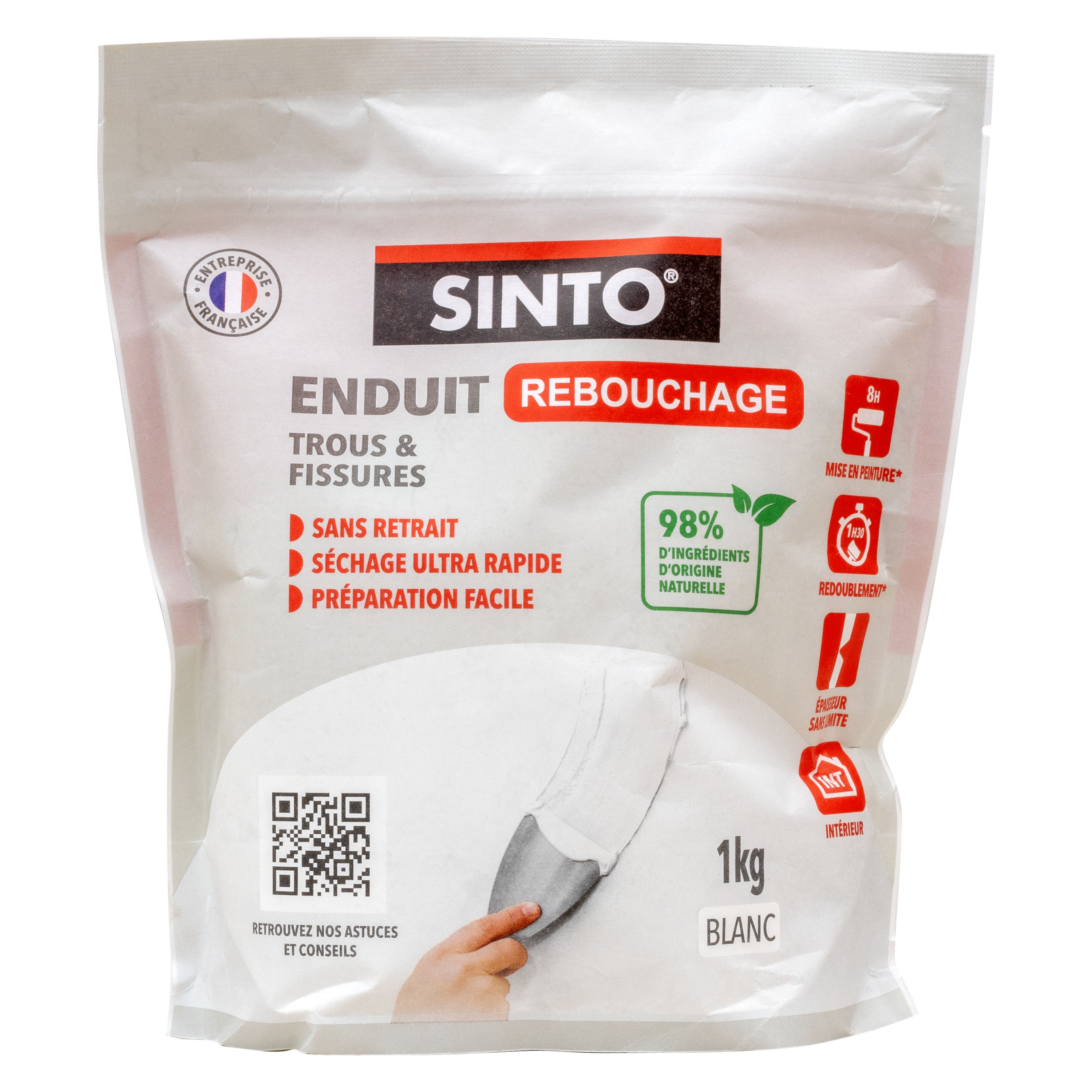 SINTO - Enduit rebouchage poudre 1kg Blanc