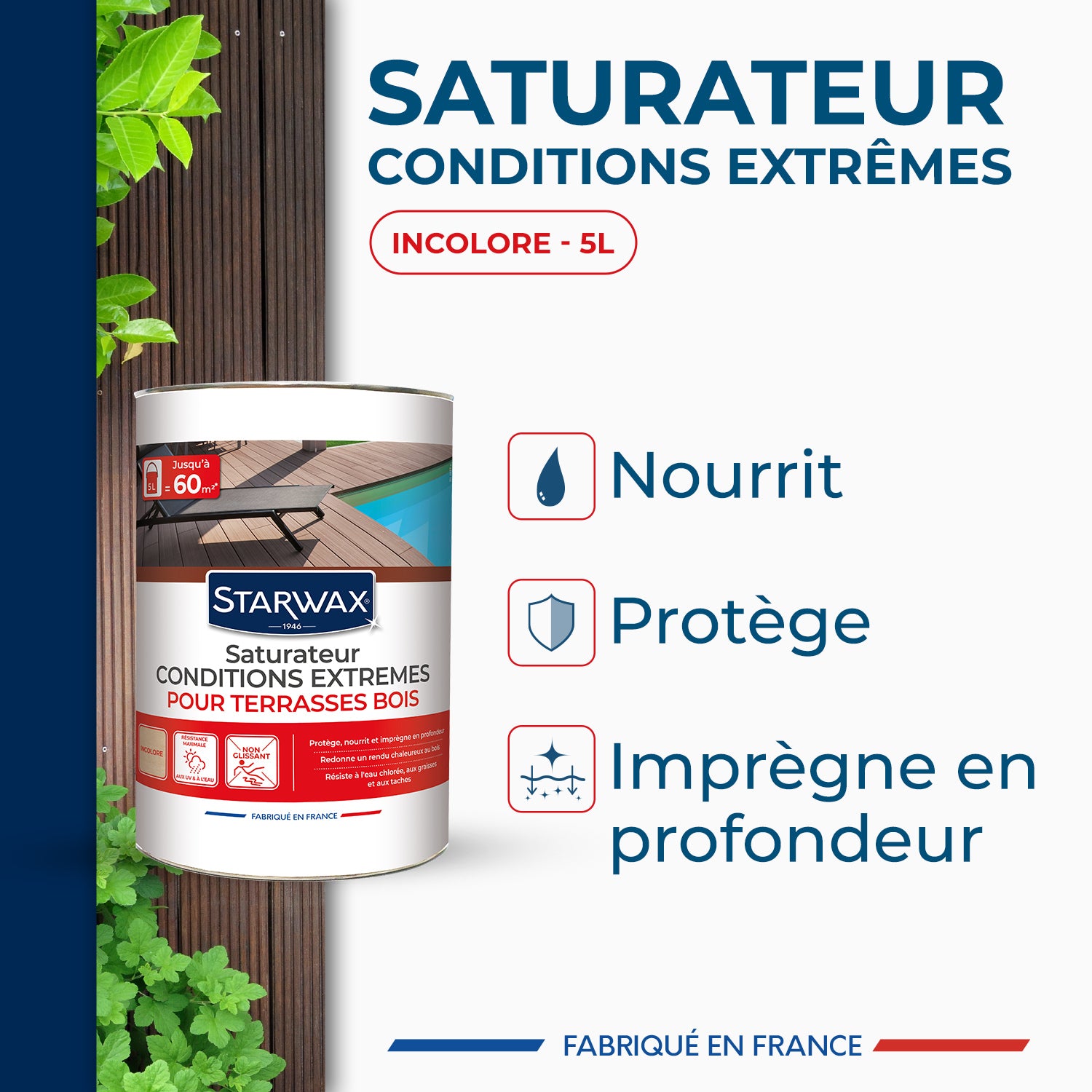 STARWAX - Saturateur bois extérieurs conditions extrêmes
1L Incolore