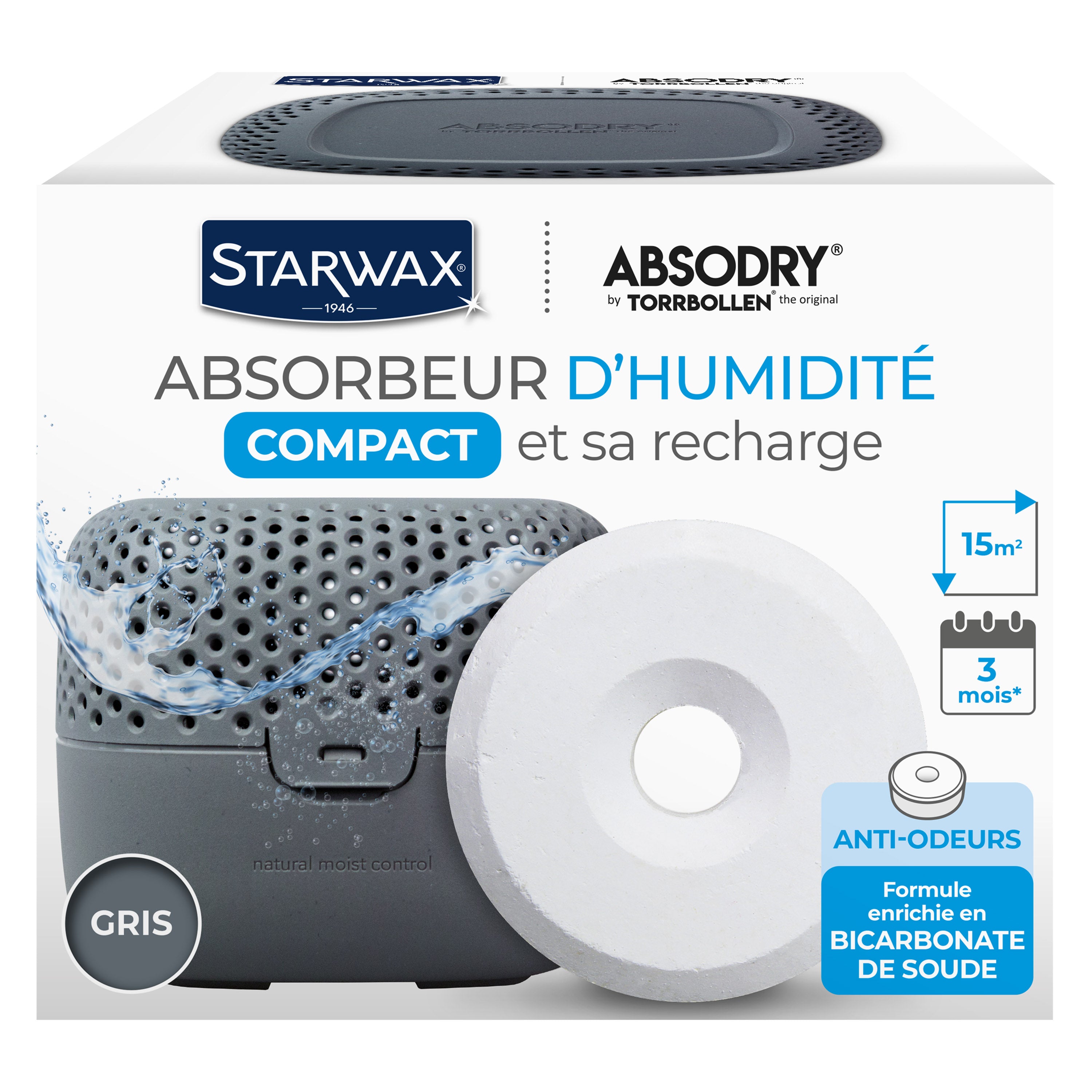 STARWAX - Absorbeur d'humidité Compact + 1 tablette 500G Gris
