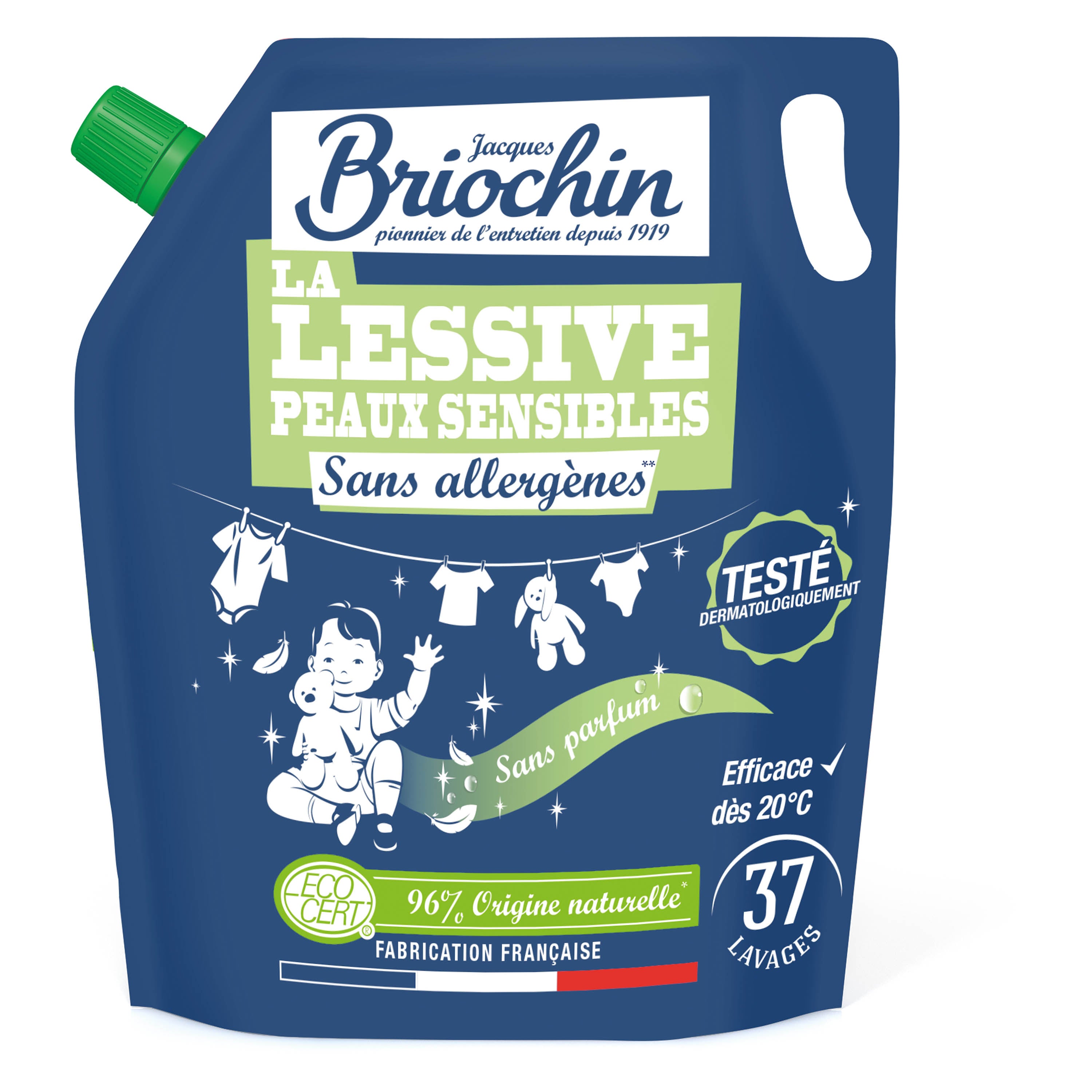 JACQUES BRIOCHIN - Recharge Ma lessive Peaux Sensibles - Sans allergènes 1,7L Sans parfum