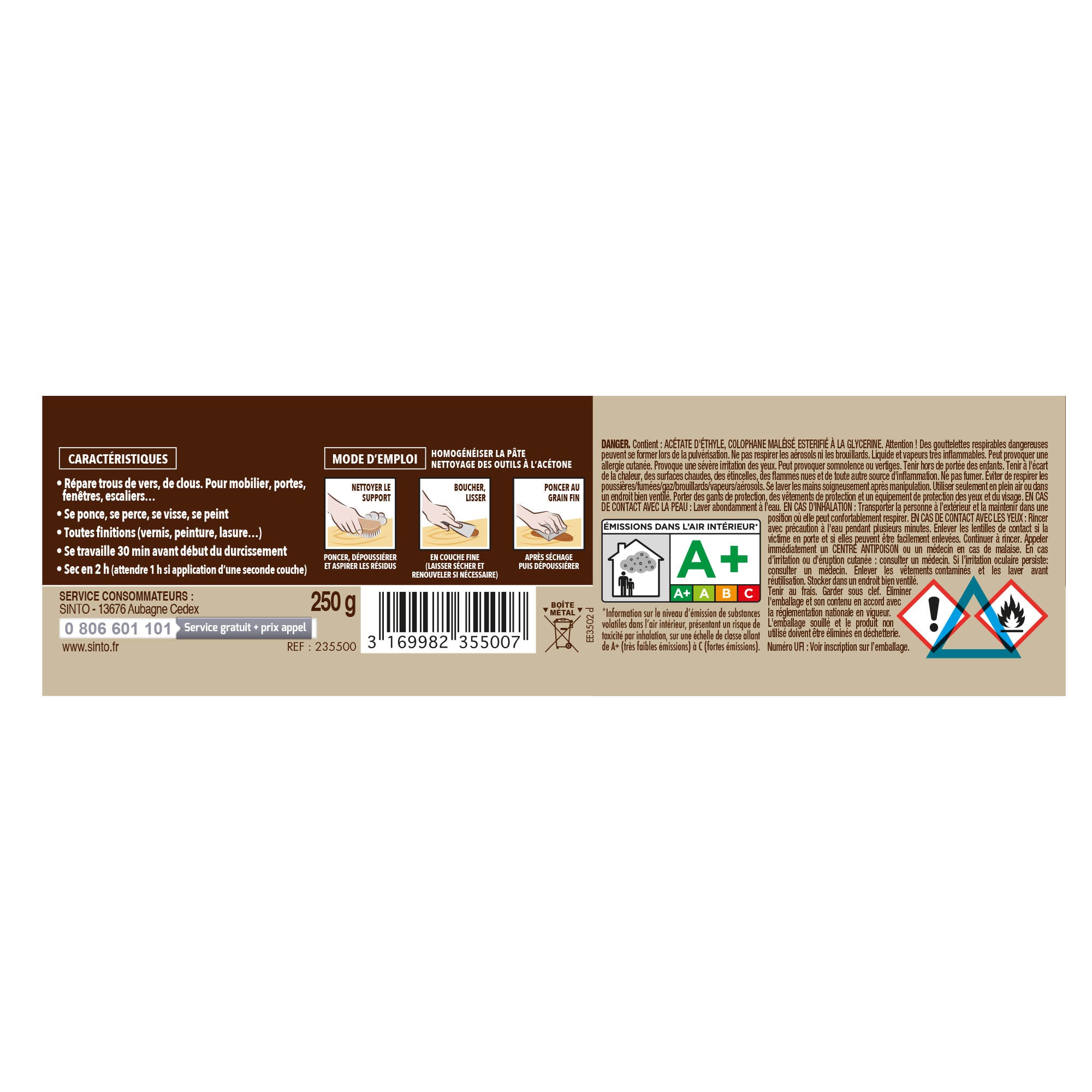 SINTO - Pâte à bois tradition 550ml Chêne clair