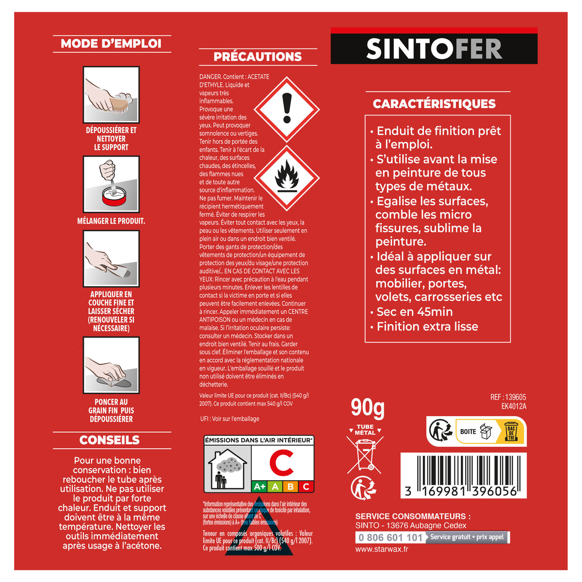 SINTO - Enduit de finition métal 90g