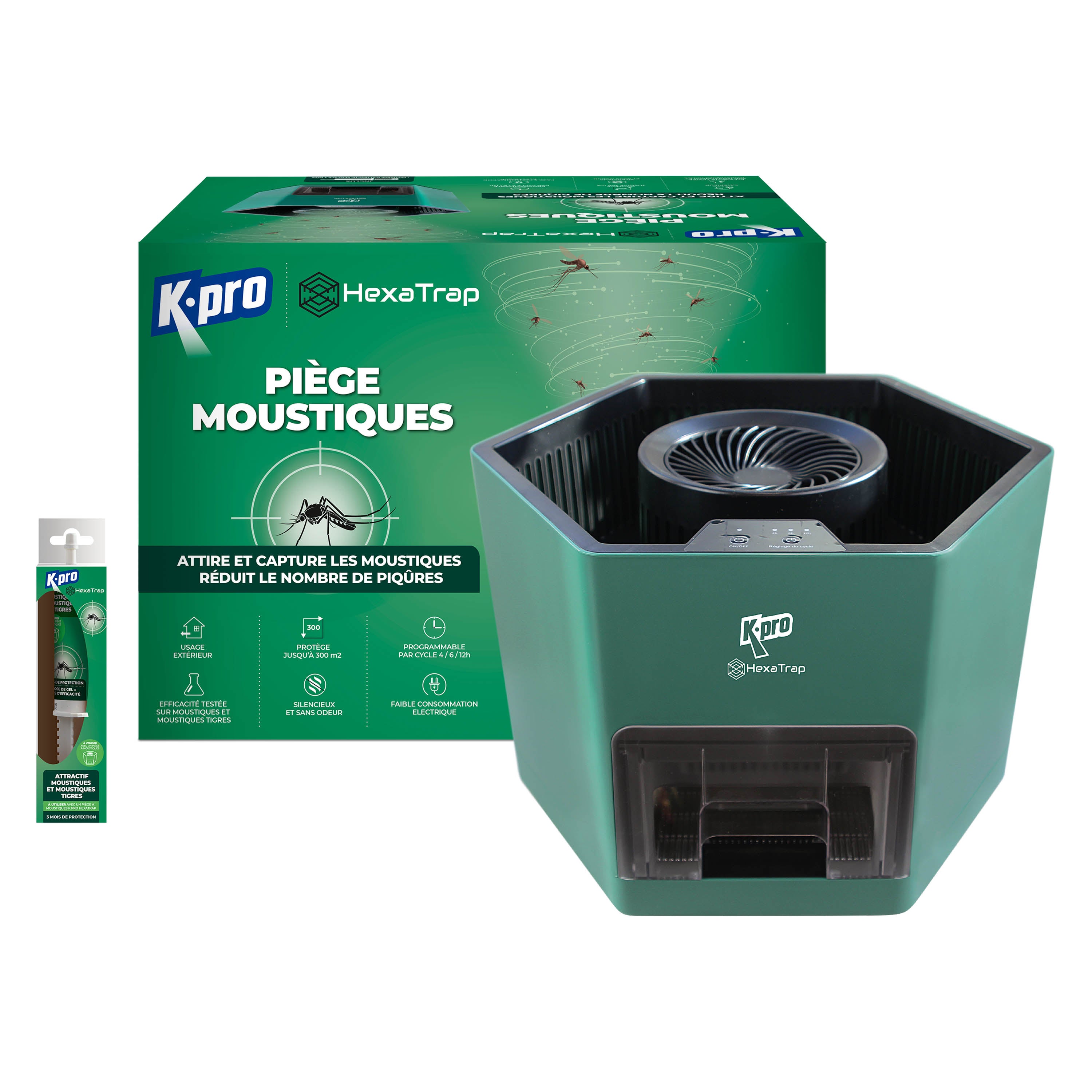 K.PRO - Piège électrique à moustiques et moustiques tigres + 1 seringue d'attractif 1 Piège + 1 seringue d'attractif