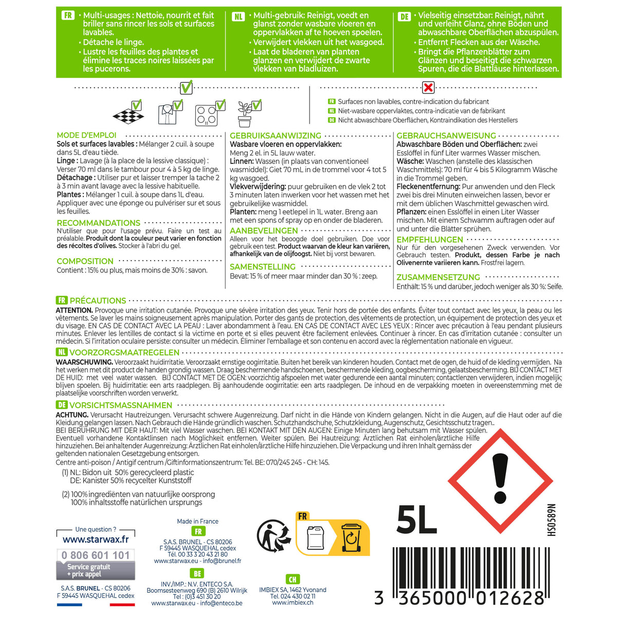 STARWAX SOLUVERT - Savon noir concentré à l'huile d'olive 1L
