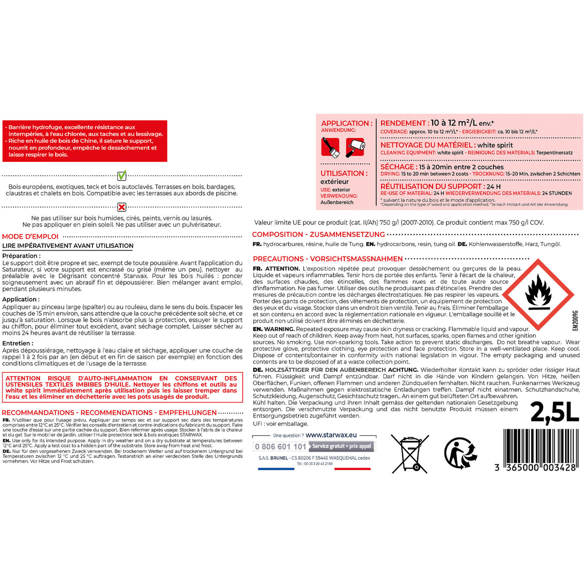 STARWAX - Saturateur bois extérieurs conditions extrêmes
1L Incolore