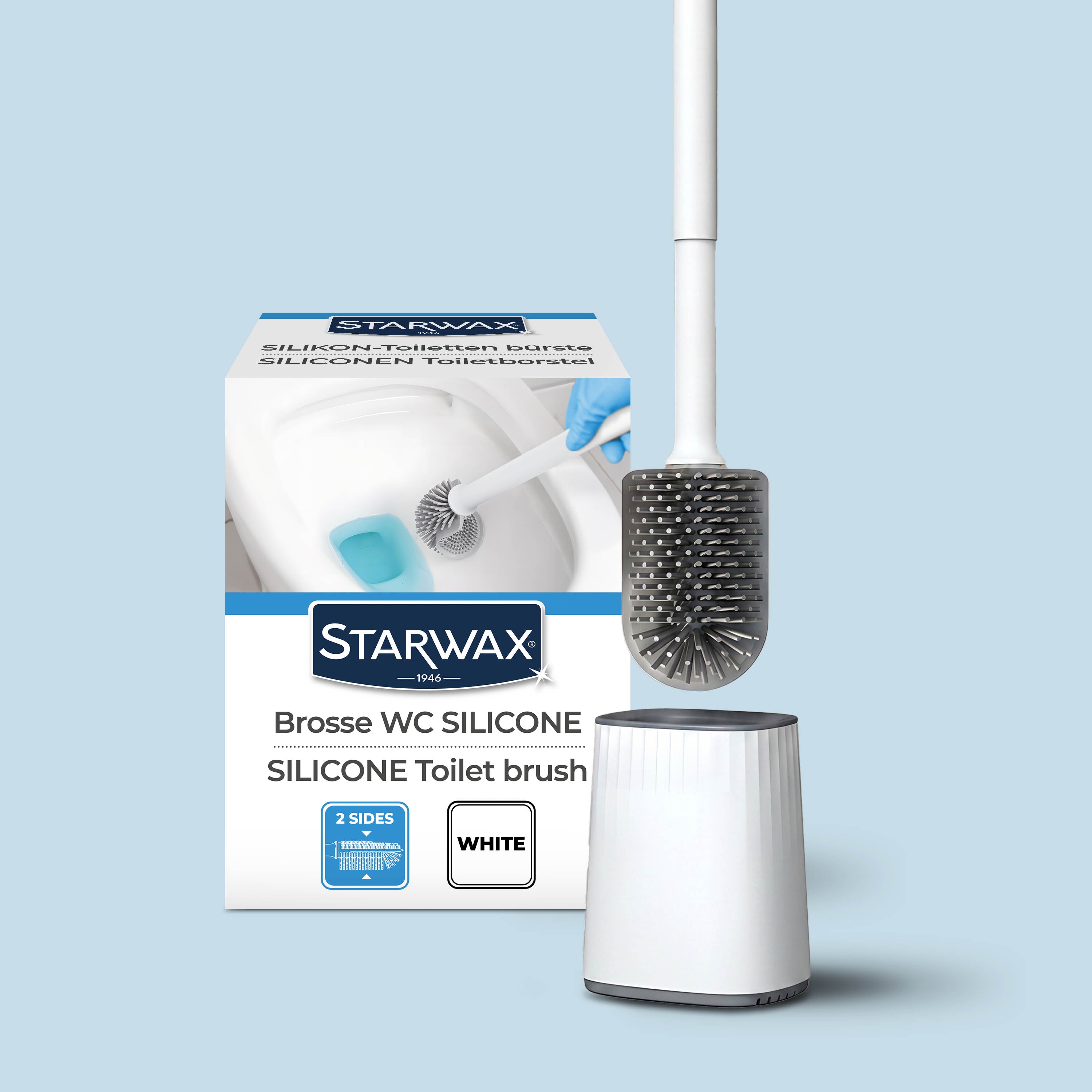 STARWAX - Balayette WC silicone avec support mural X1 Blanche