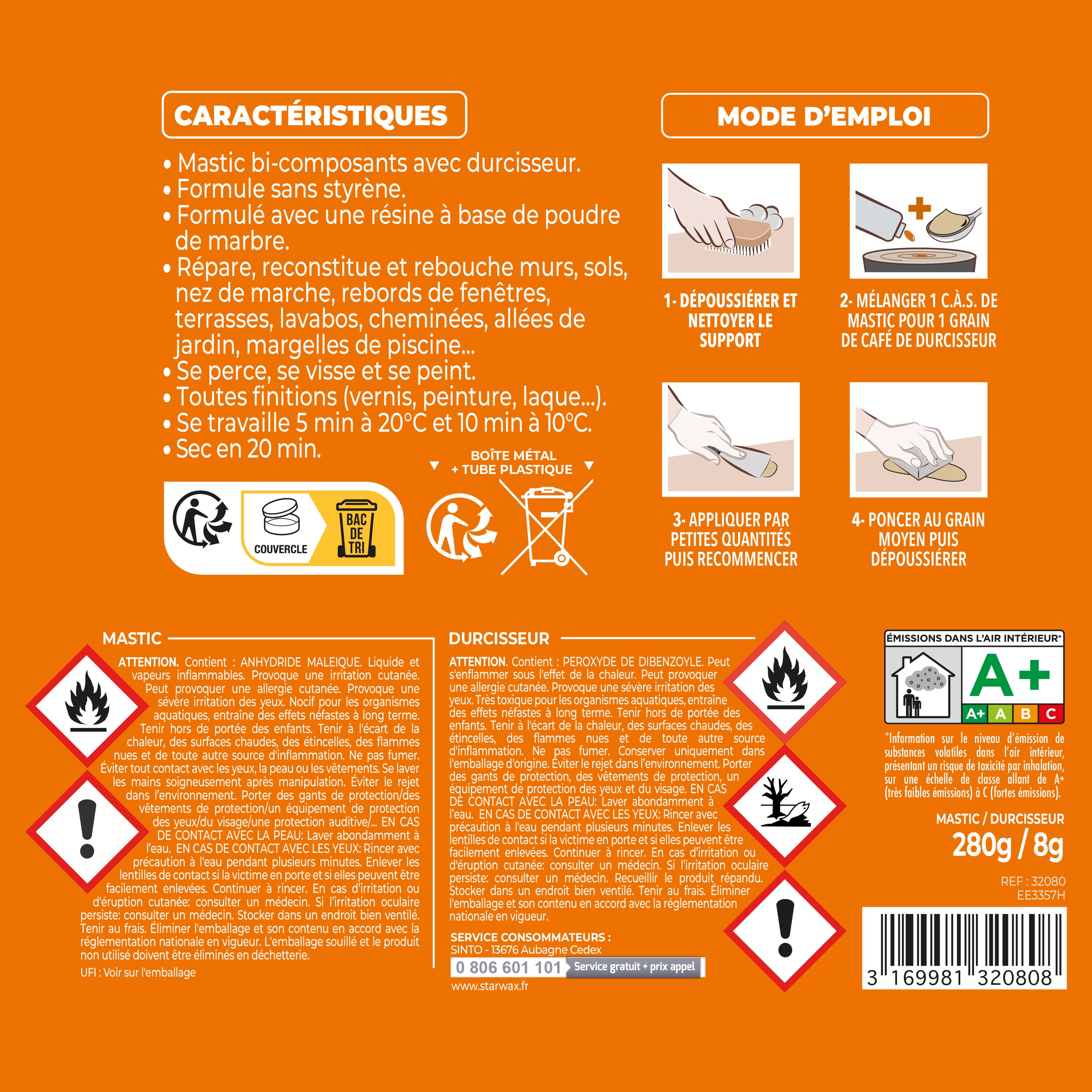 SINTO - Répare sols et murs (parement, pierres, travertin, comblanchien) 280g Travertin