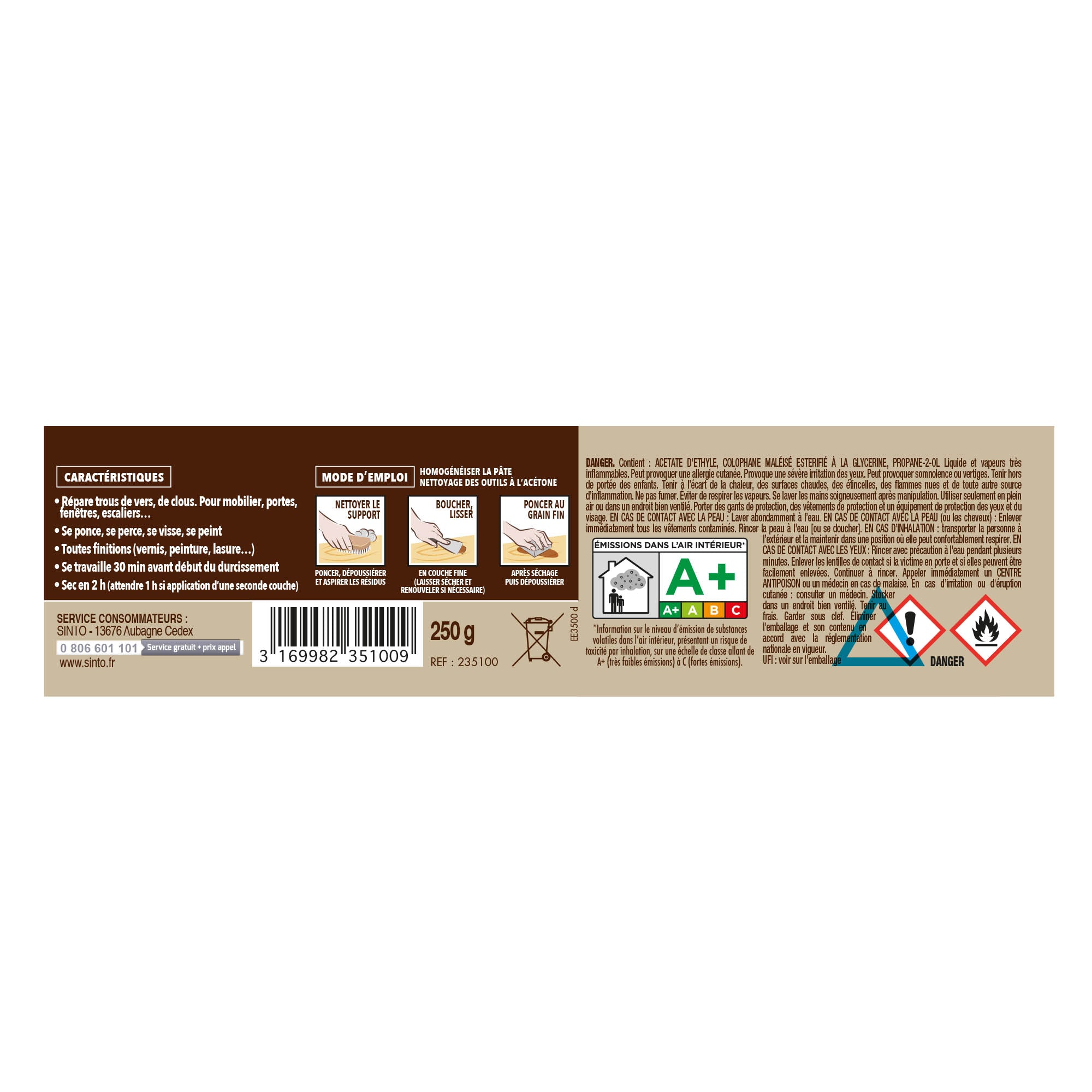 SINTO - Pâte à bois tradition 550ml Chêne clair