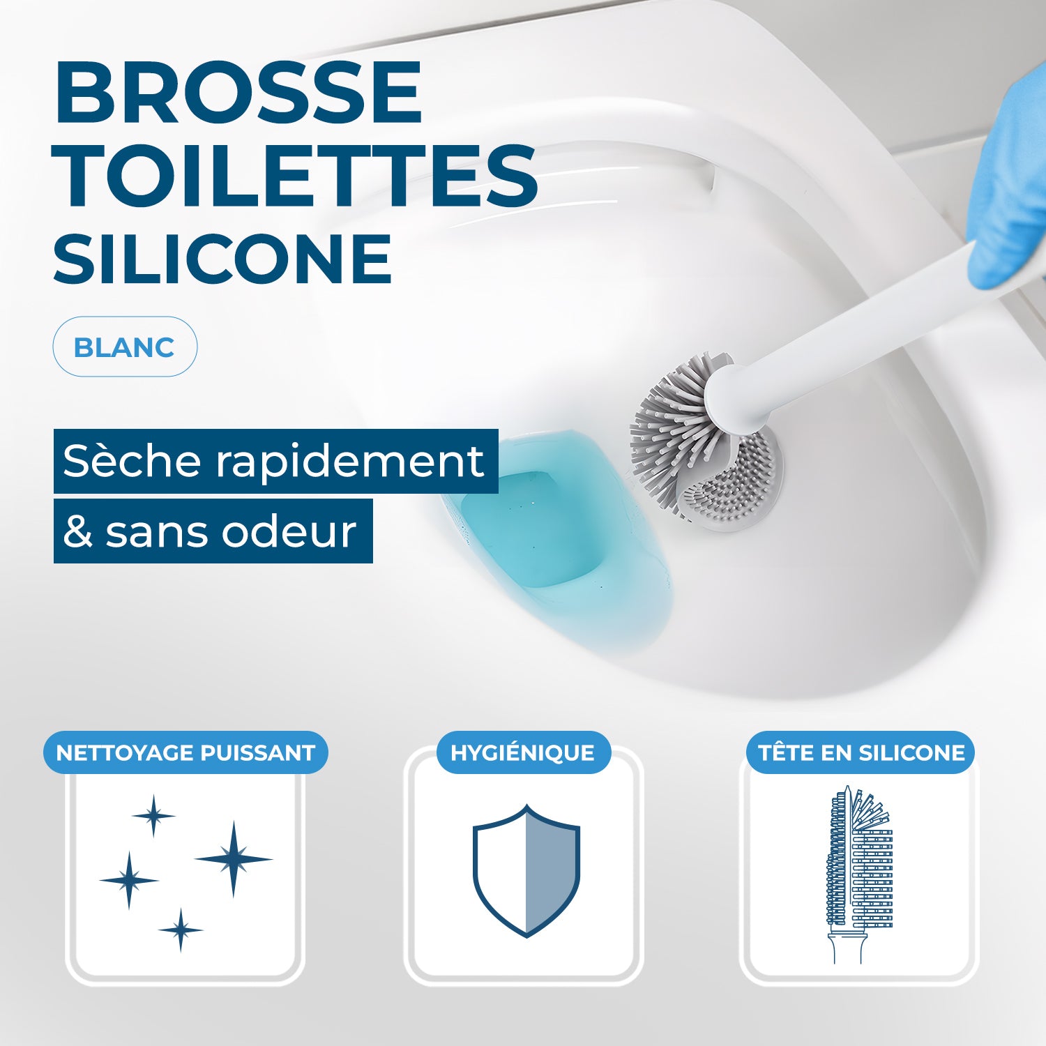 STARWAX - Brosse toilette silicone avec support mural X1 Blanche