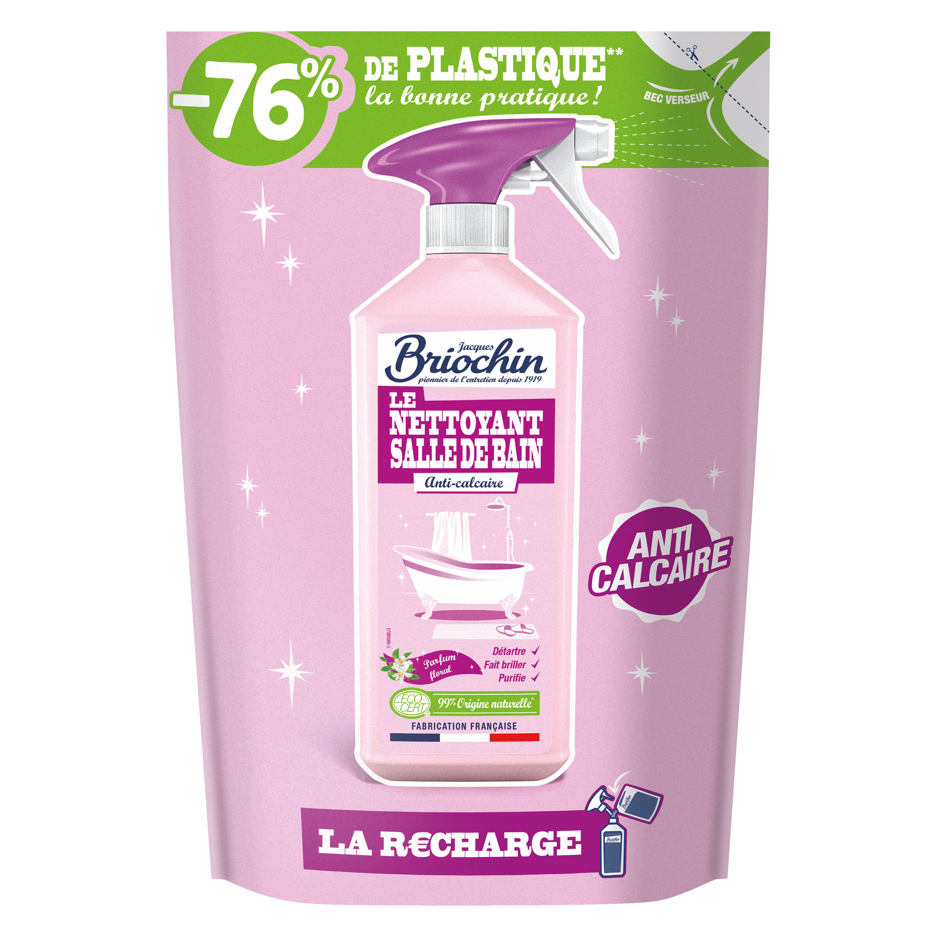 JACQUES BRIOCHIN - Recharge Nettoyant Salle de bain parfum floral 750ml Parfum floral